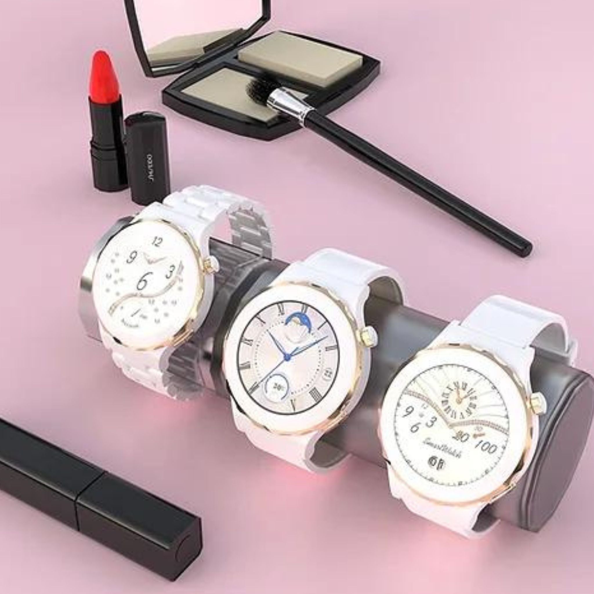 Haino Teko RW-15 Smartwatch with 3 Replacement Bands (Ceramic, Leather & Silicone) and Wireless Charger – Gold