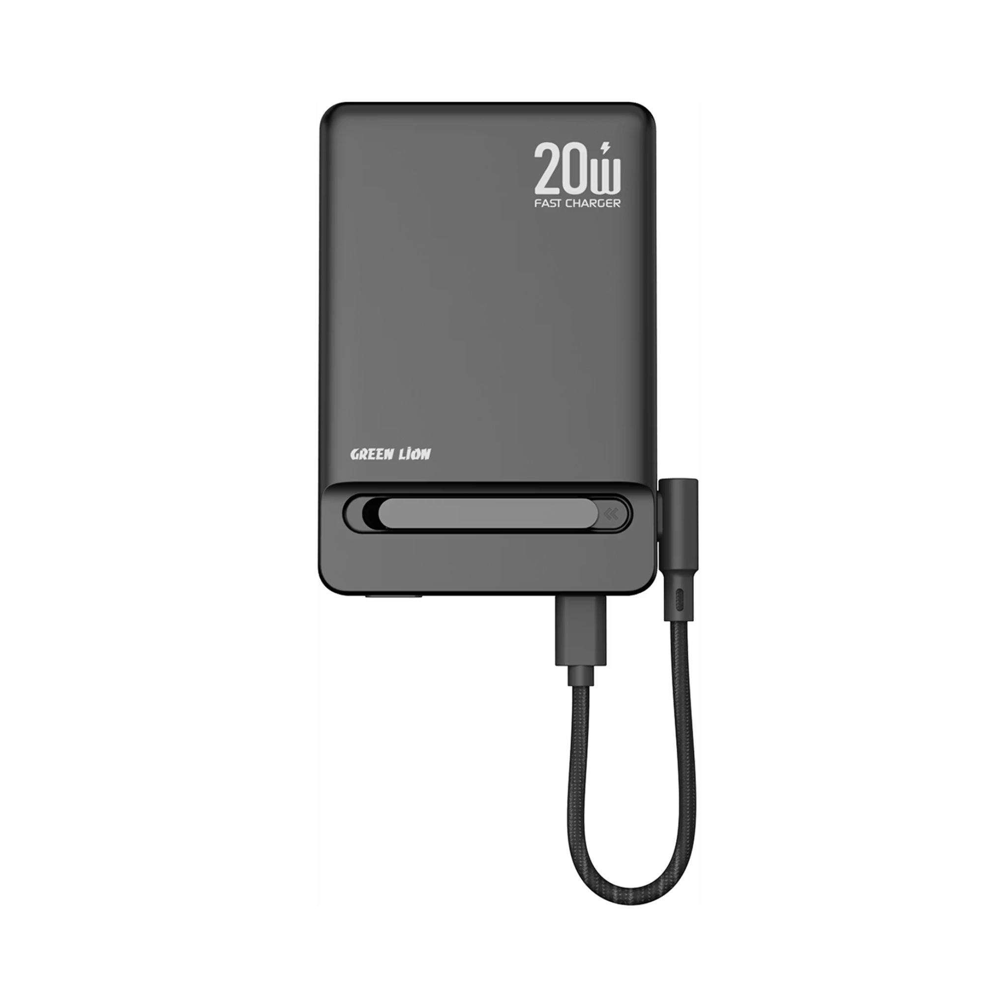 Green Lion Bond 10000mAh Power Bank with Safety Protections, Durable Braided Cable, Strong Magnets, Detachable Type-C Cable, Built-in Stand, MagSafe Compatibility, Ultra-Slim Design - Black