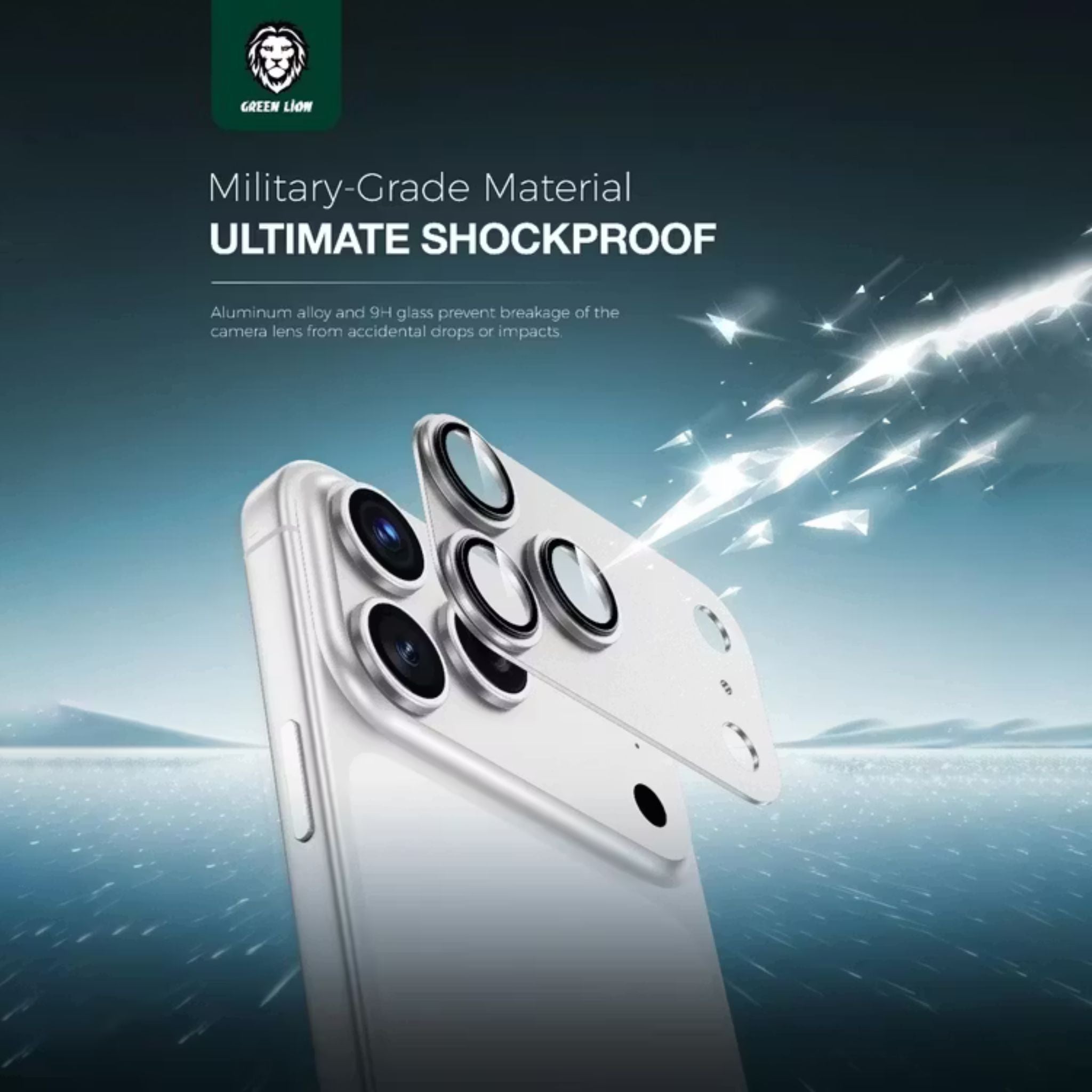 Green Lion Camera Lens Pro for iPhone 17 Pro Max, HD Clarity, Anti-Scratch, Anti-Fingerprint, Nano Absorption, Aluminum Lenses, Innovative Design, Easy Installation - Blue Titanium