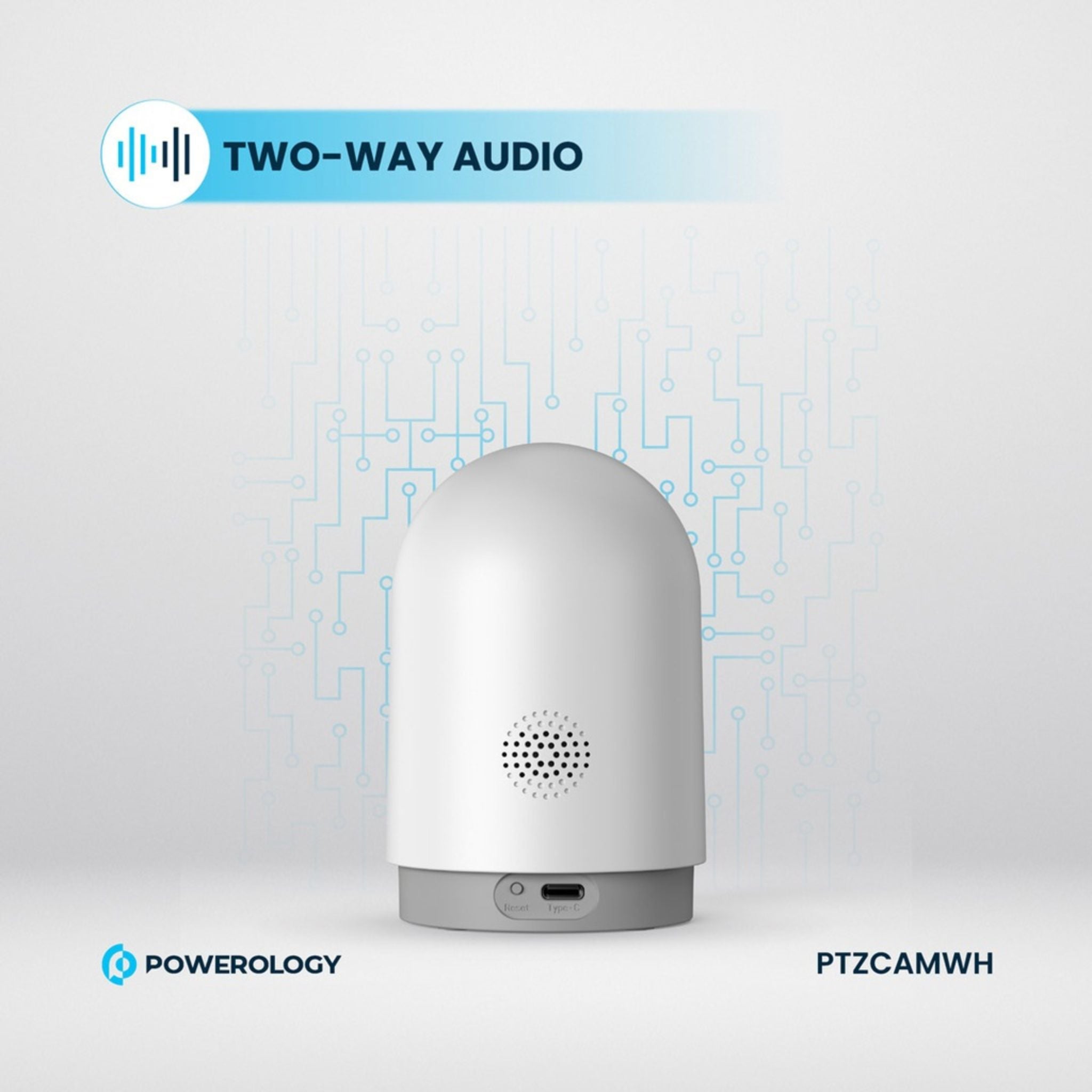 Powerology Indoor PTZ Smart Camera, 3MP 2304×1296 Resolution, Pan & Tilt Control, Human Detection, Motion Sensor, Two-Way Audio, Night Vision 8–10m, 2.4GHz Wi-Fi, TF Card Support up to 256GB, Android & iOS Compatible – White