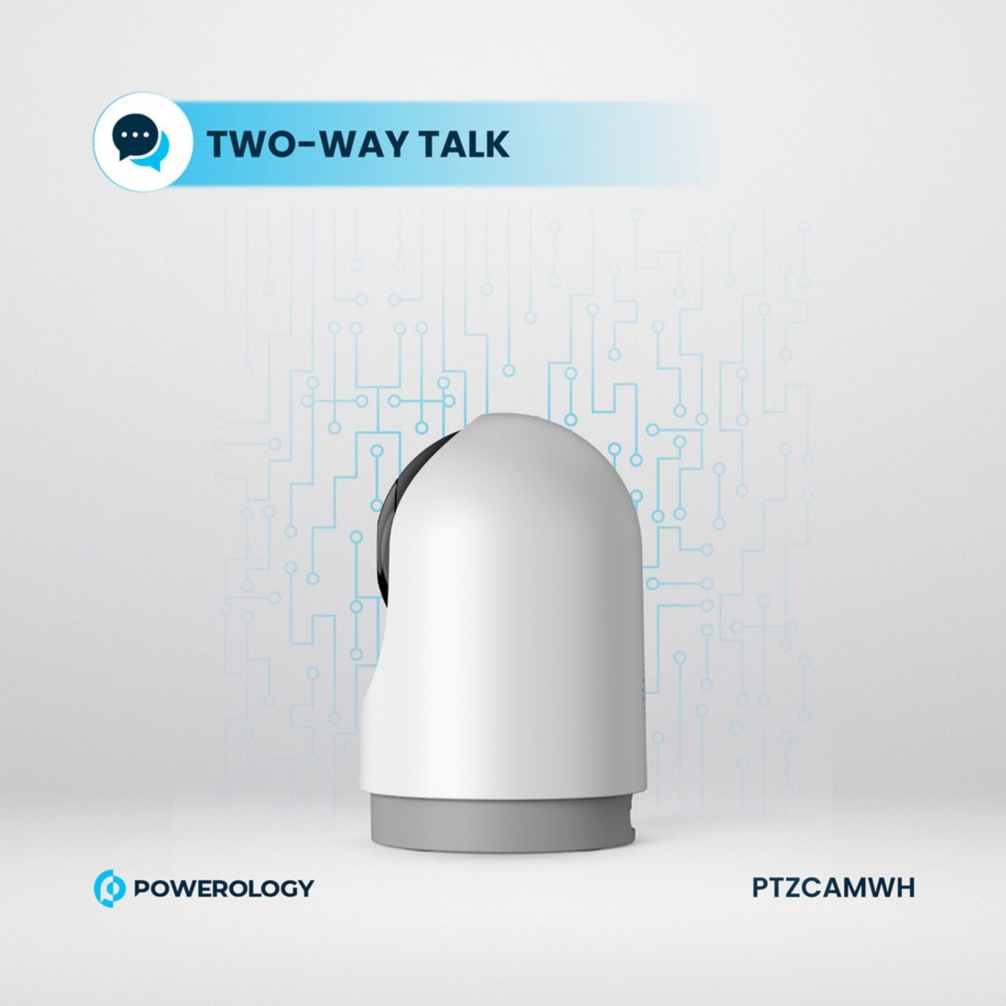 Powerology Indoor PTZ Smart Camera, 3MP 2304×1296 Resolution, Pan & Tilt Control, Human Detection, Motion Sensor, Two-Way Audio, Night Vision 8–10m, 2.4GHz Wi-Fi, TF Card Support up to 256GB, Android & iOS Compatible – White