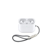 A pair of white Green Lion 2nd Gen earbuds with a charging case and a lanyard.