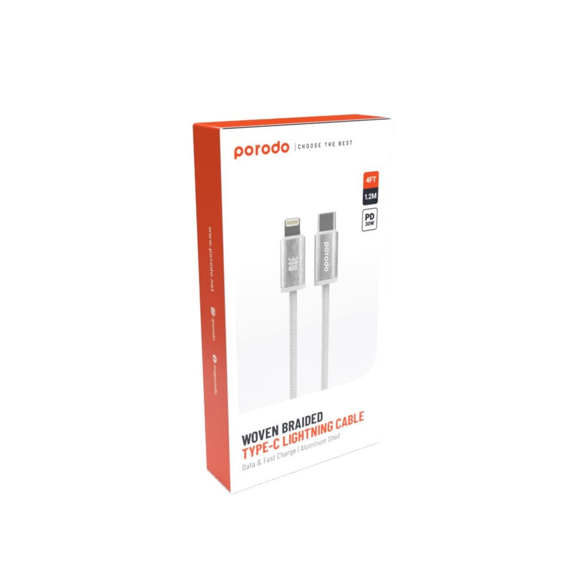 Porodo Woven 30W Lightning to Type-C Cable 1.2M - White