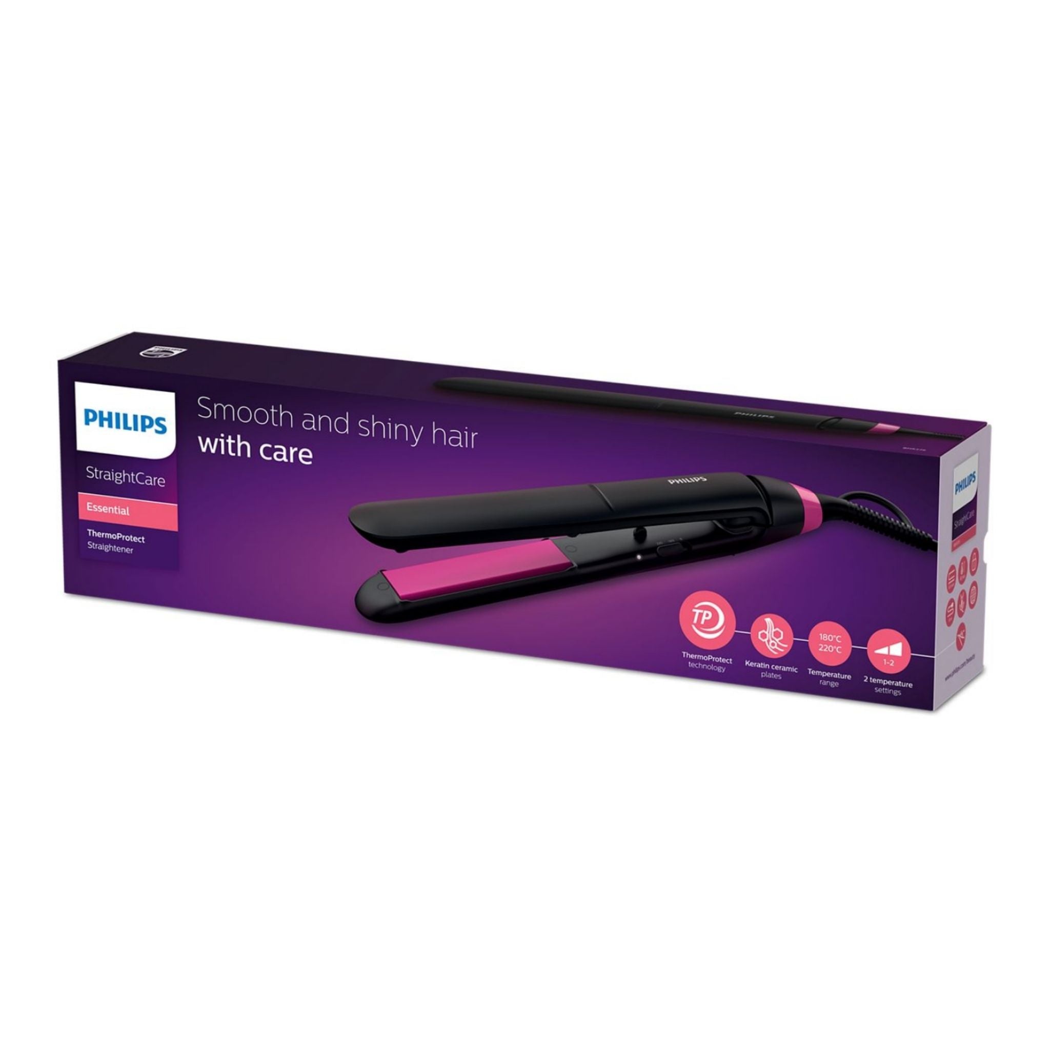 Philips StraightCare Essential Thermo Protect Straightener BHS375 - Black/Purple