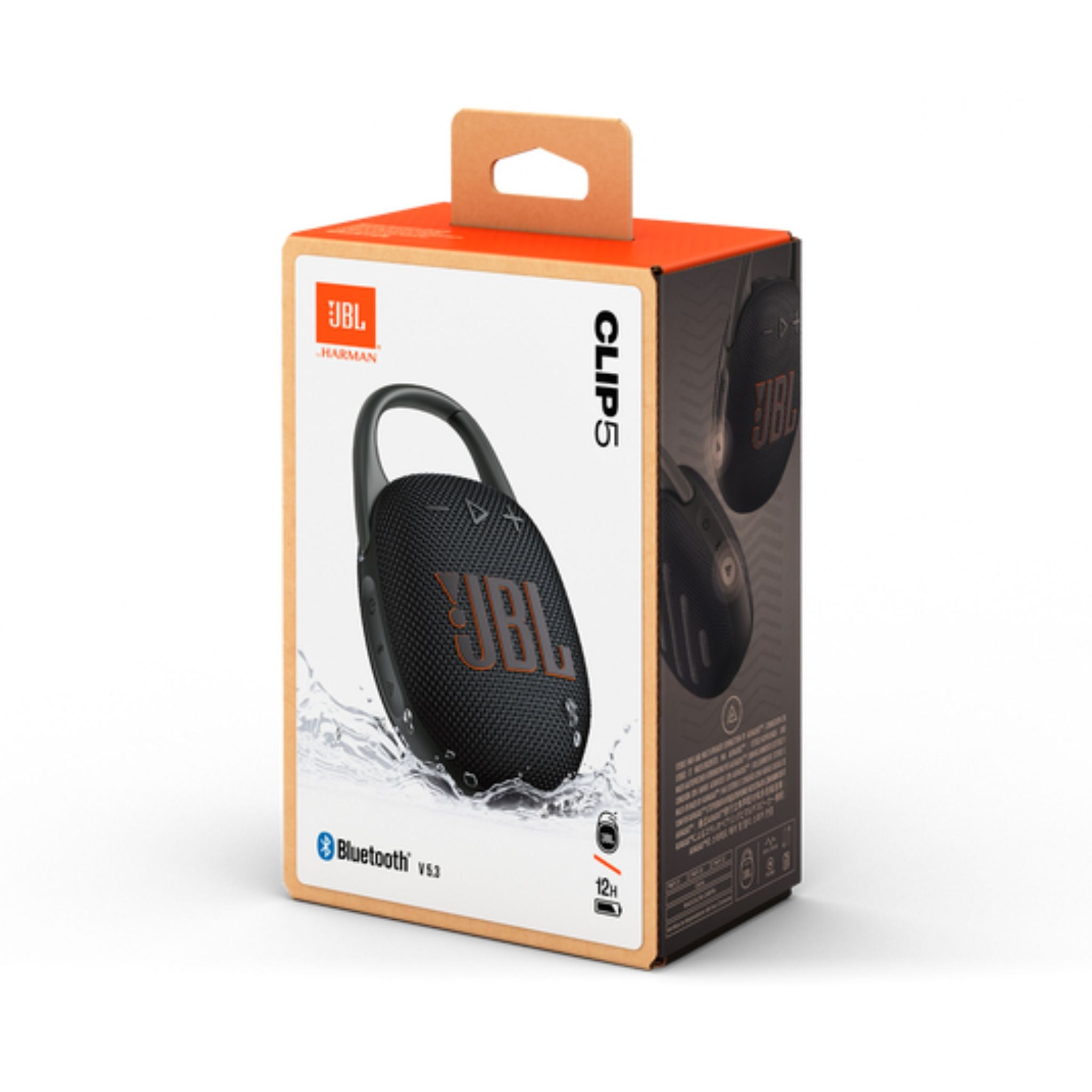 JBL Clip 5 Portable Wireless Speaker, Bluetooth 5.3, 3 Hours Charging Time, 15 Hours Battery Life, Splash Proof, Water Proof & Dust Proof, Rechargeable Battery - Black