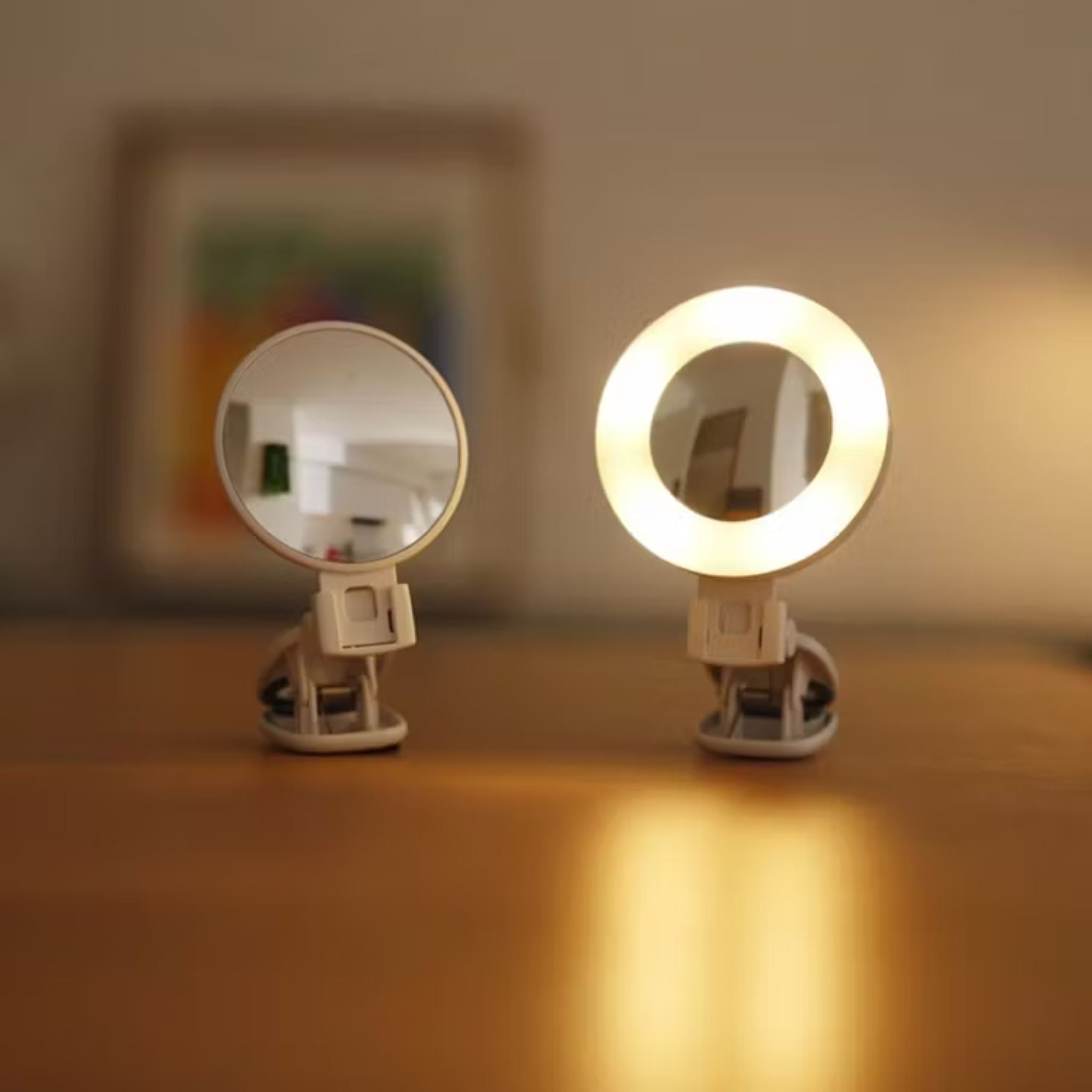 Porodo Lifestyle Clip-On Mirror Fill Light with Camera Mount, Type-C Charging Port, 200mAh Battery Capacity, Up to 4 Hours Working Time, 180° Adjustable Angle, Customizable Light Modes - White