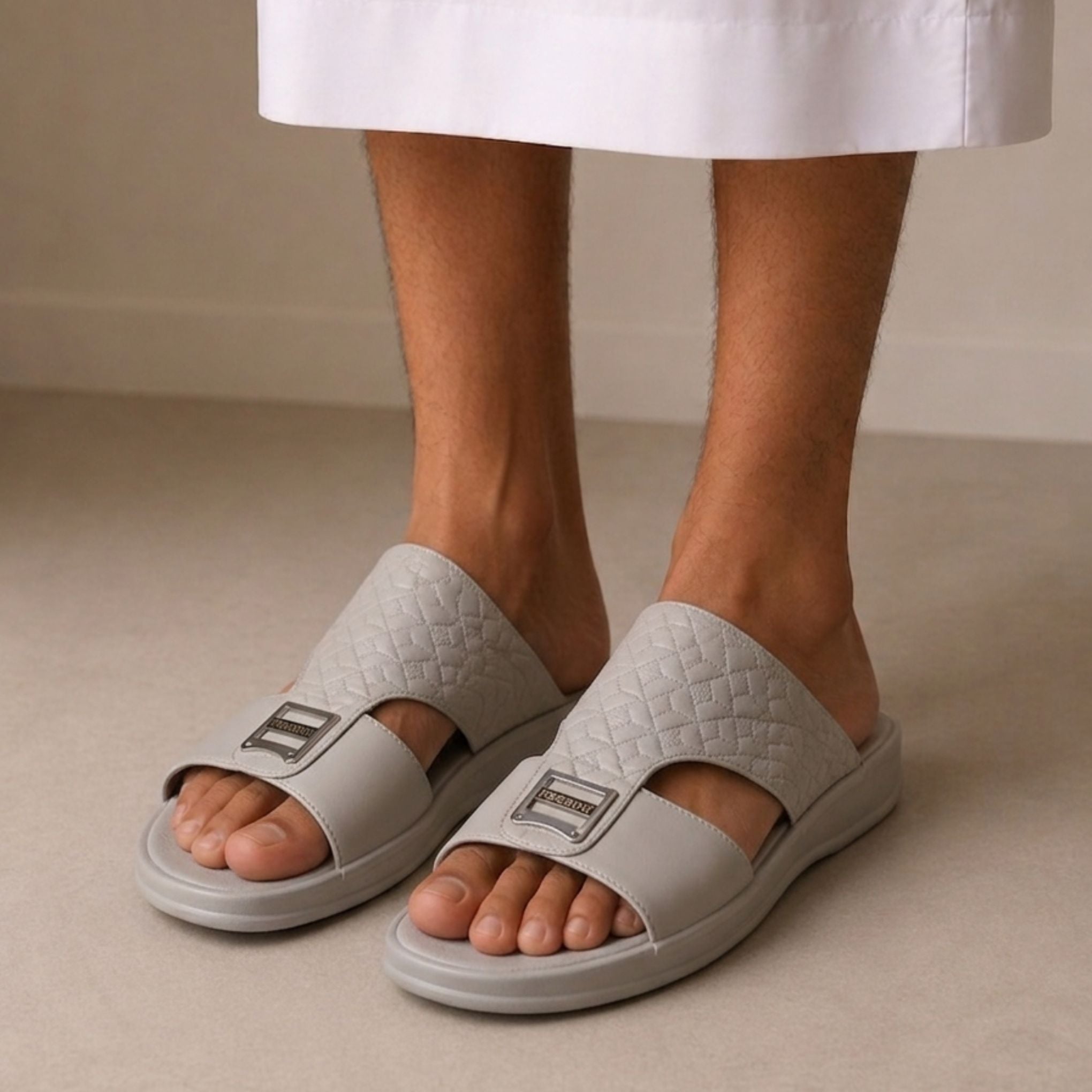 Ferrini Men’s Arabic Slippers – Cross-Strap Slip-On Design_Dark Grey