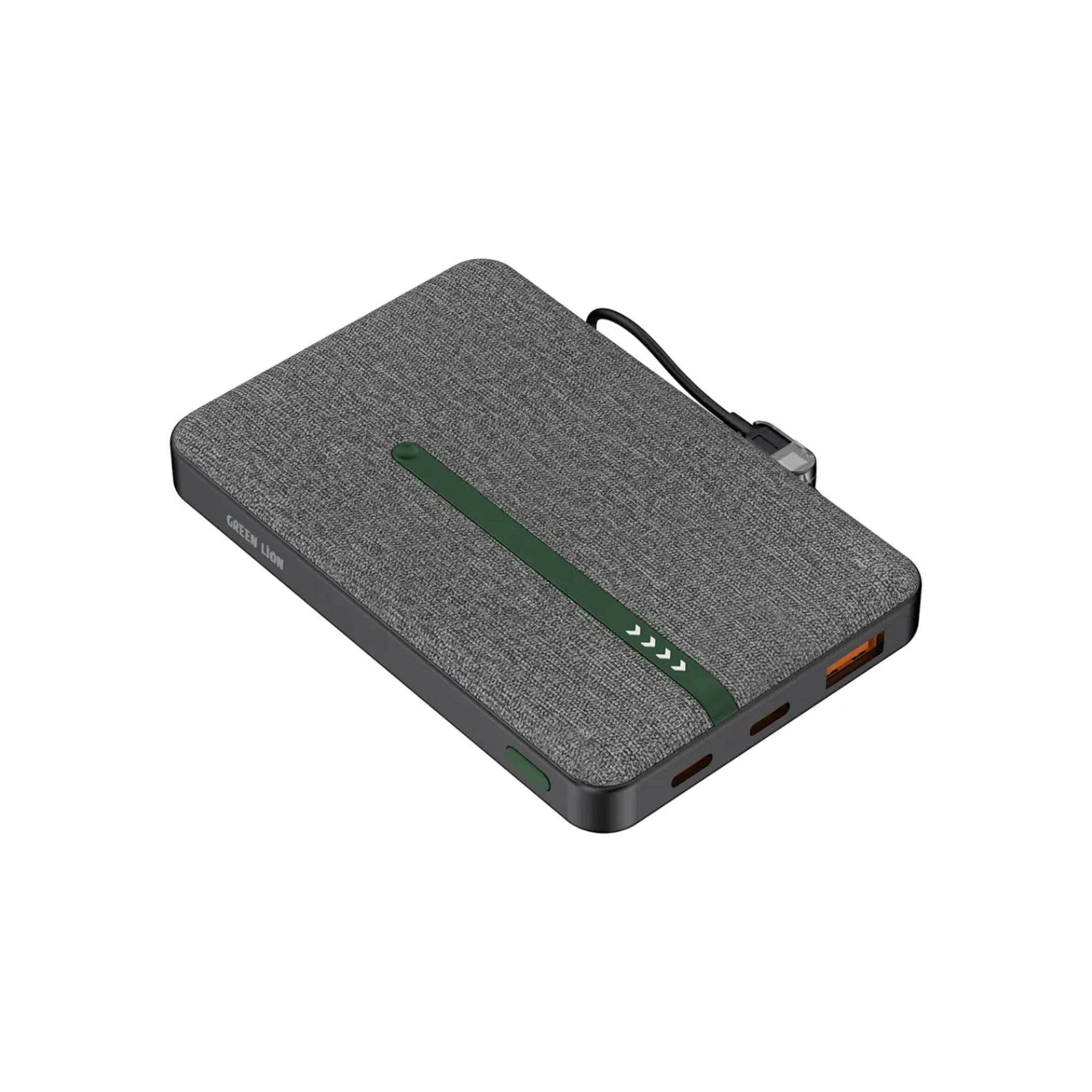 Green Lion KYOTO 10000mAh Power Bank with USB-C to USB-C Cable Strap, LED Indicator, 20W PD Fast Charging, 22.5W Output Power, Flight Approved - Black