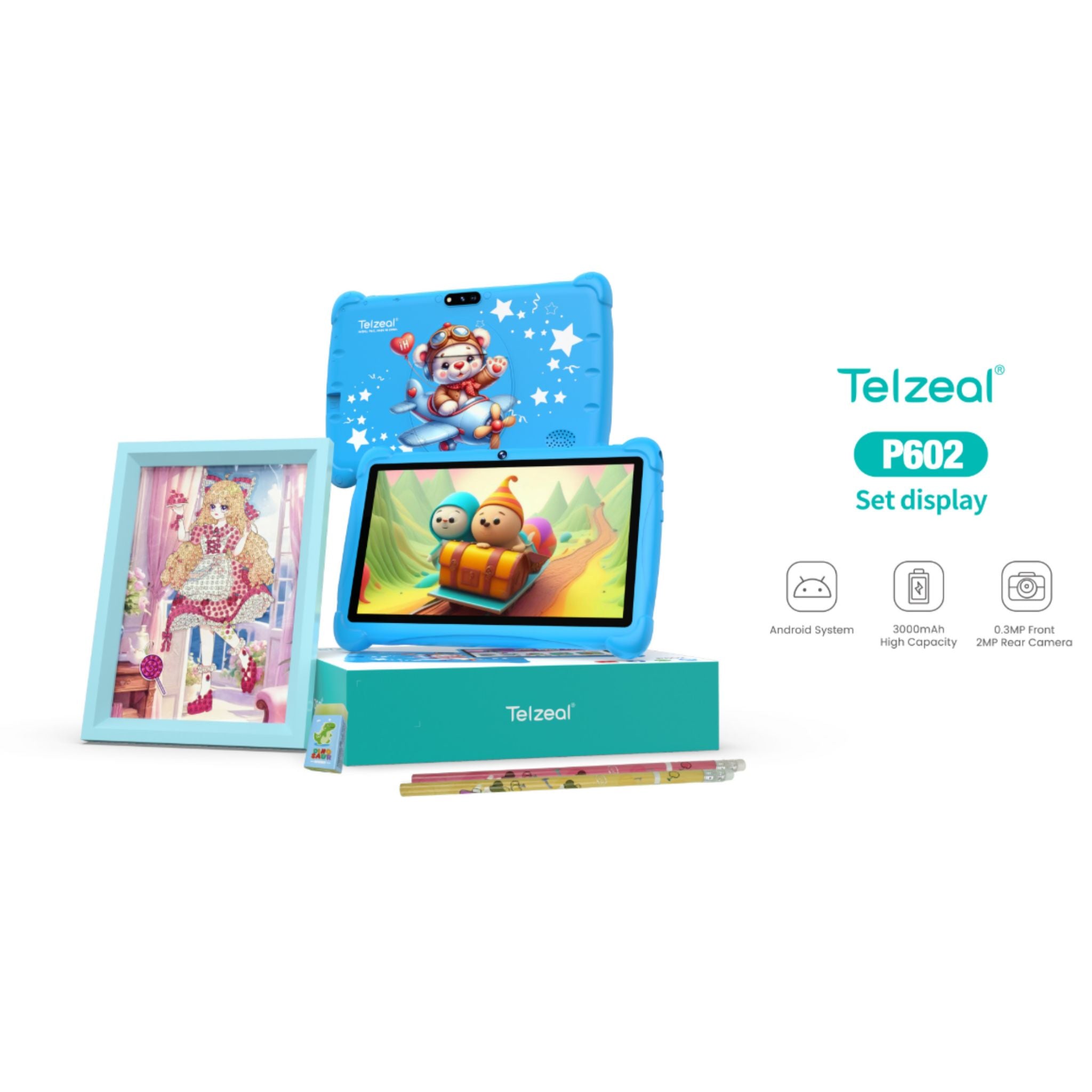 Telzeal  P602,  7" HD Android Tablet (4+128gb)– 3000mAh, WiFi, Dual Cameras (Blue) + Free Gifts