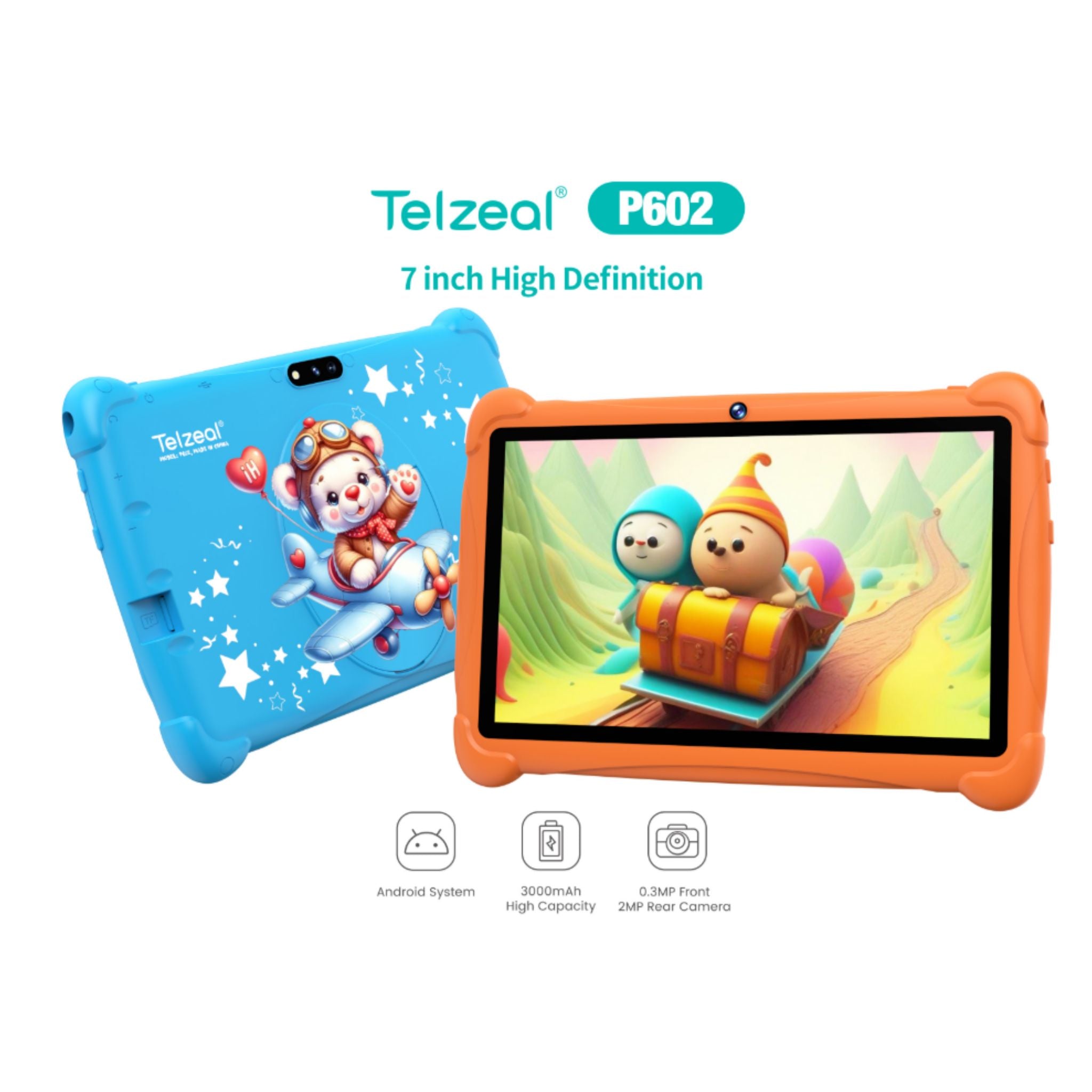 Telzeal  P602,  7" HD Android Tablet (4+128gb)– 3000mAh, WiFi, Dual Cameras (Blue) + Free Gifts