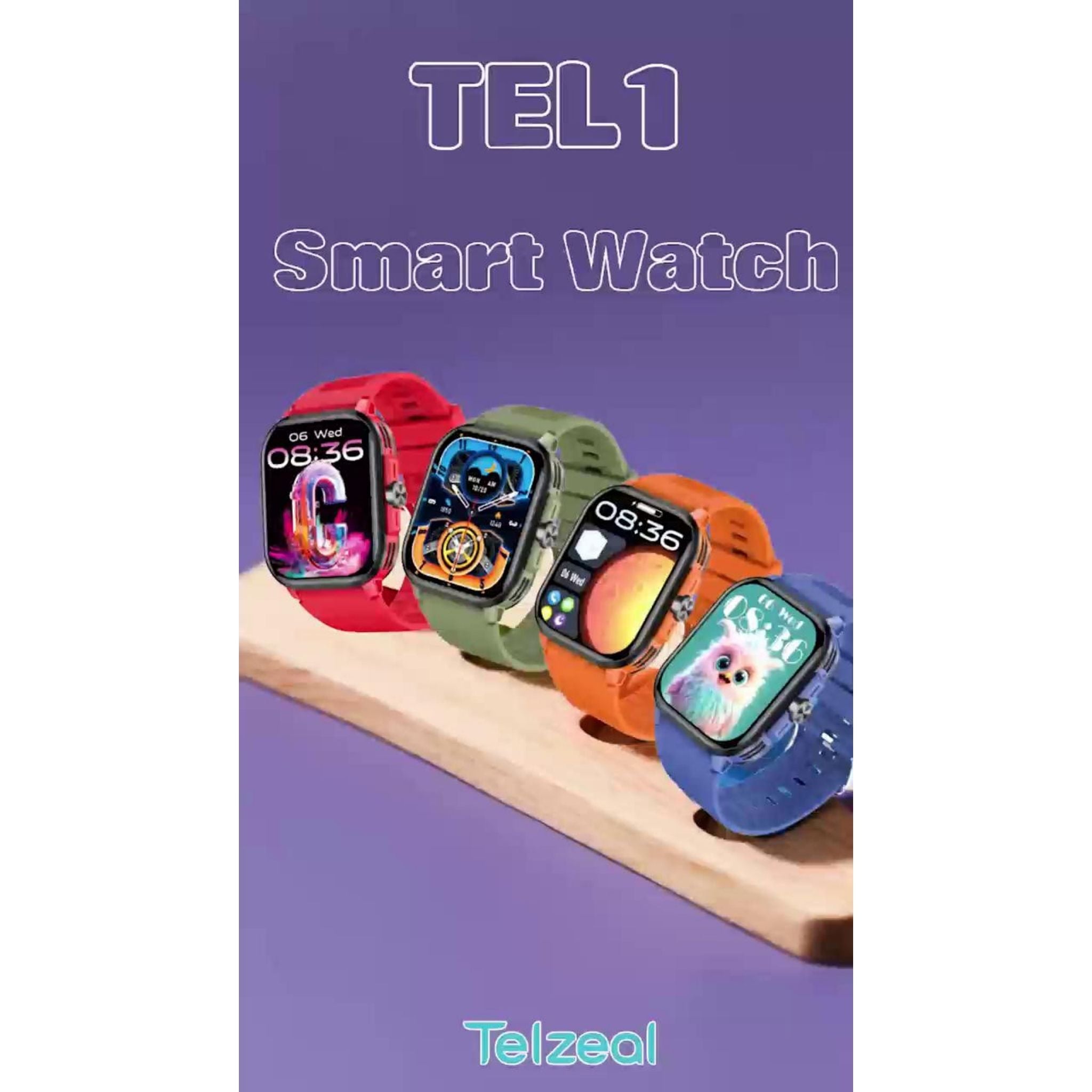 Telzeal T1 1.5 Inch AMOLED Display Smart Watch With IP67 Waterproof and 4 Pair Strap -Red