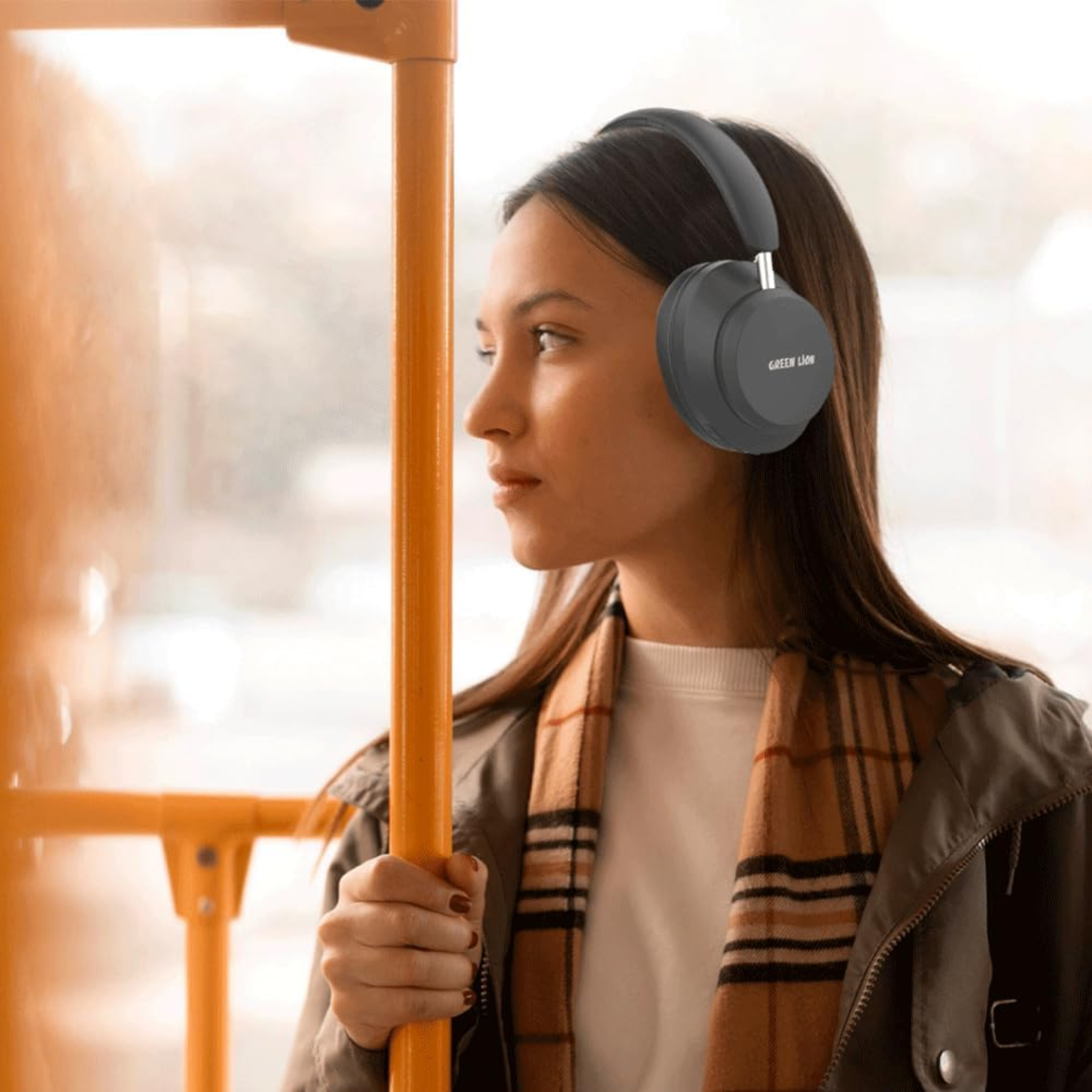 Green Lion Santiago Wireless Headphones, Active Noise Cancellation, 10m Working Distance, 2.5hrs Charging Time, 24hrs Play time, 5.3 Bluetooth, Aux - Black