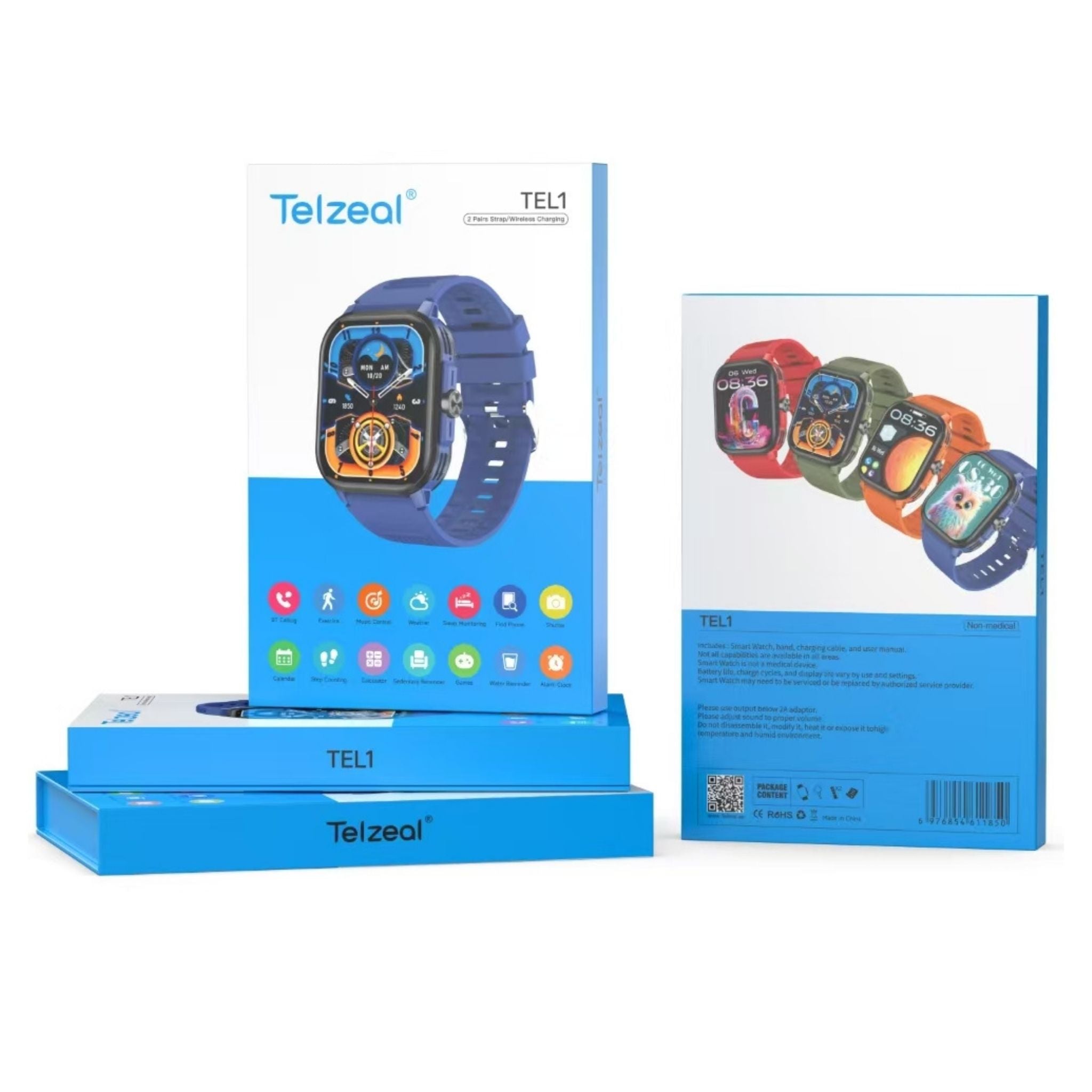 Telzeal T1 1.5 Inch AMOLED Display Smart Watch With IP67 Waterproof and 4 Pair Strap -Brown
