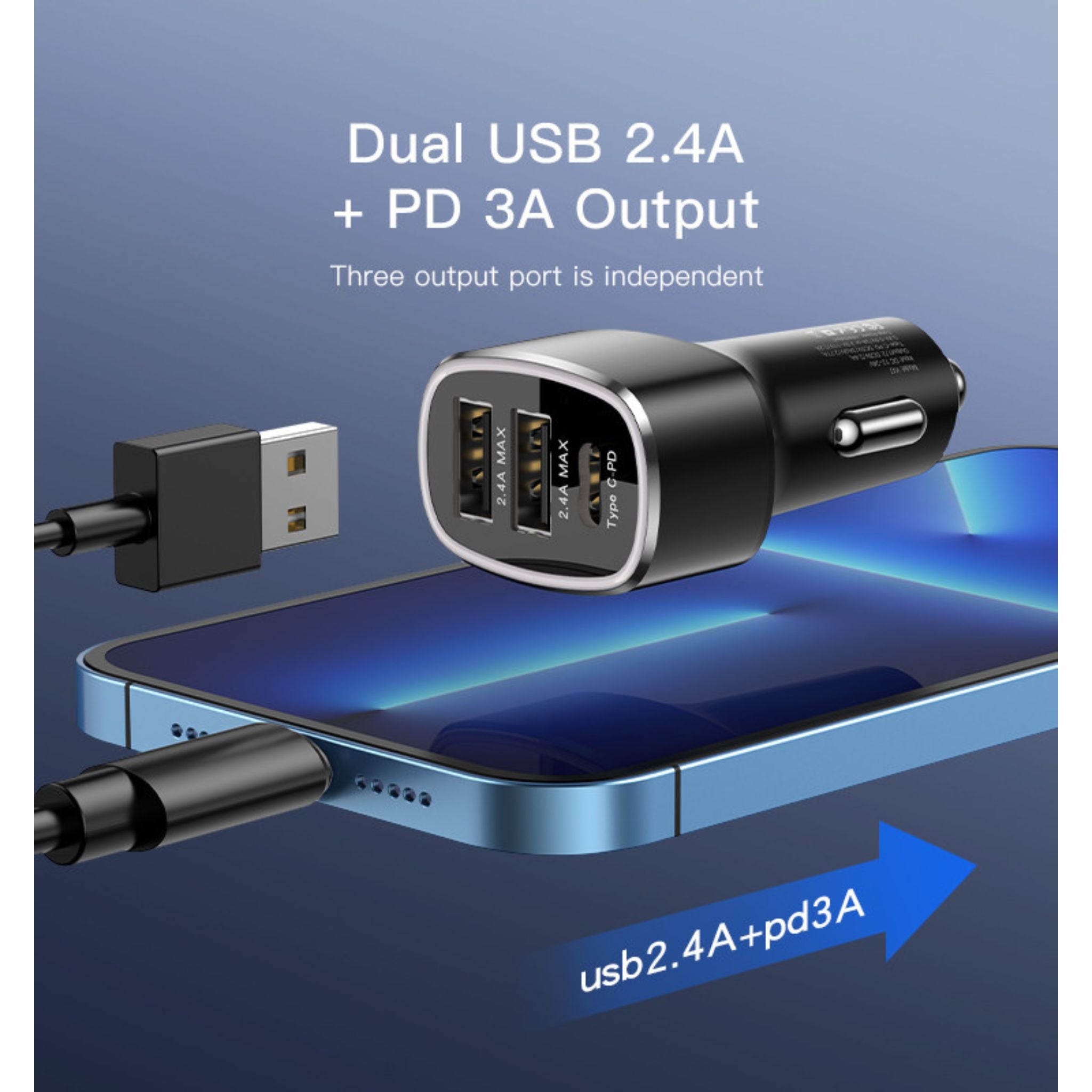Yesido Y47 3 Ports USB And Type-C PD 25W Total 49W Multifunction Car Charger