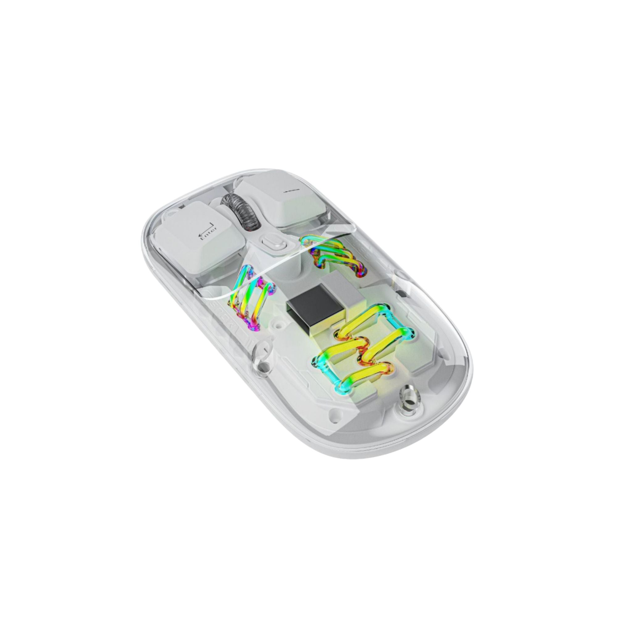 Porodo Transparent Dual-Mode Wireless Mouse with Adjustable DPI Up to 1600, RGB Lights, 400mAh Battery Capacity, Wireless 2.4 GHz & Bluetooth Connections - White