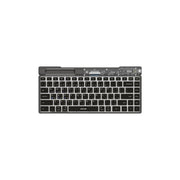 A black, full-size transparent keyboard with LED display screen and scissor foot structure.