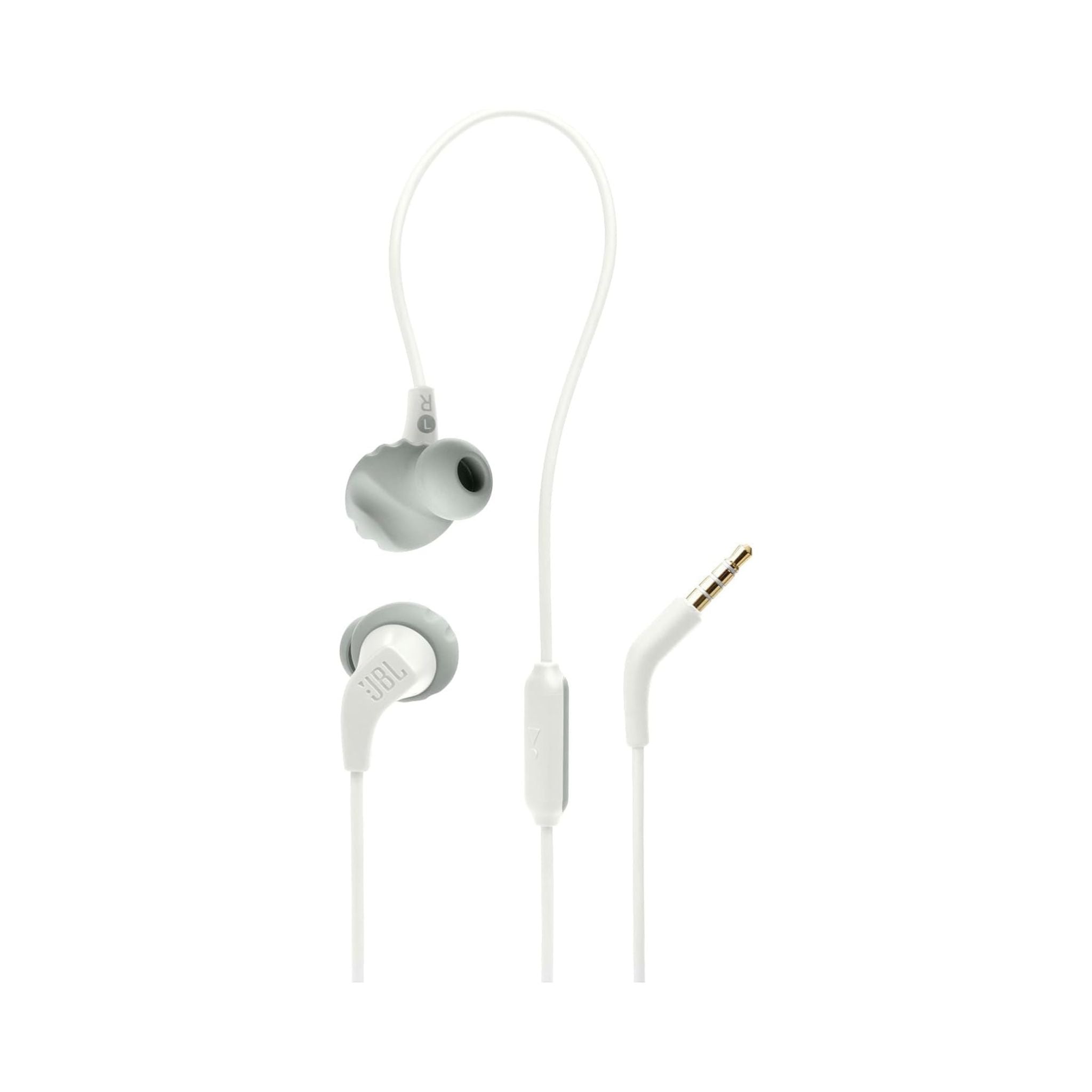 JBL Endurance Run 2 Waterproof Wired Sports In-Ear Headphones, Fliphook Desigh, Flexsoft Technology, IPX5 Sweatproof, Hands-Free Calls, Magnetic Buds - White