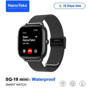 Haino Teko SQ-19 Mini Smart Watch with Bluetooth Call Function, 1.72 Inch AMOLED Touch Screen, 10 Day Battery Backup, Waterproof Fitness Tracker with 3 Replacement Straps for Men & Women - Black