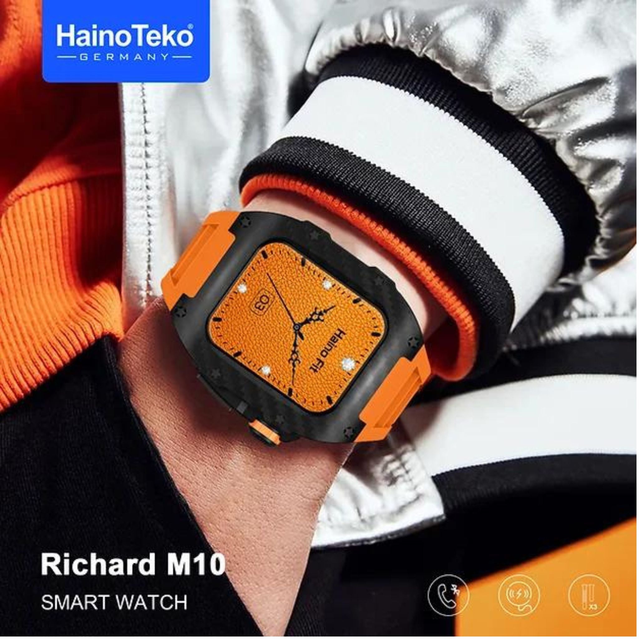 Haino Teko Germany Richard M10 Smartwatch with 3 Pair Strap for Unisex Adults