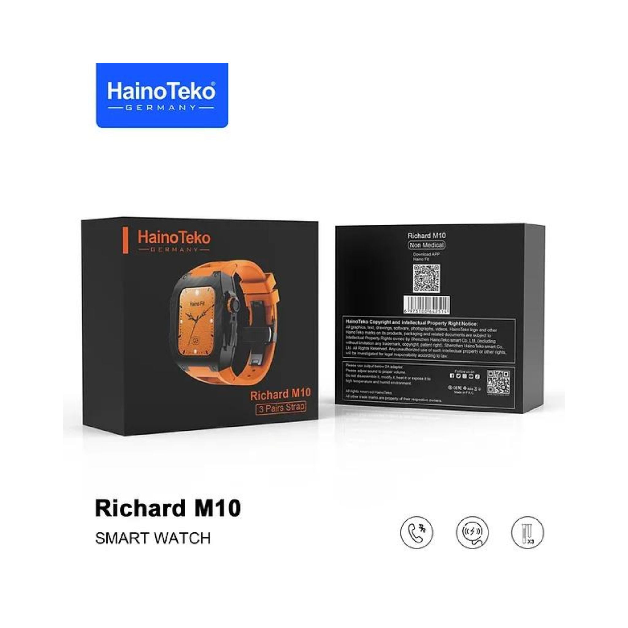Haino Teko Germany Richard M10 Smartwatch with 3 Pair Strap for Unisex Adults