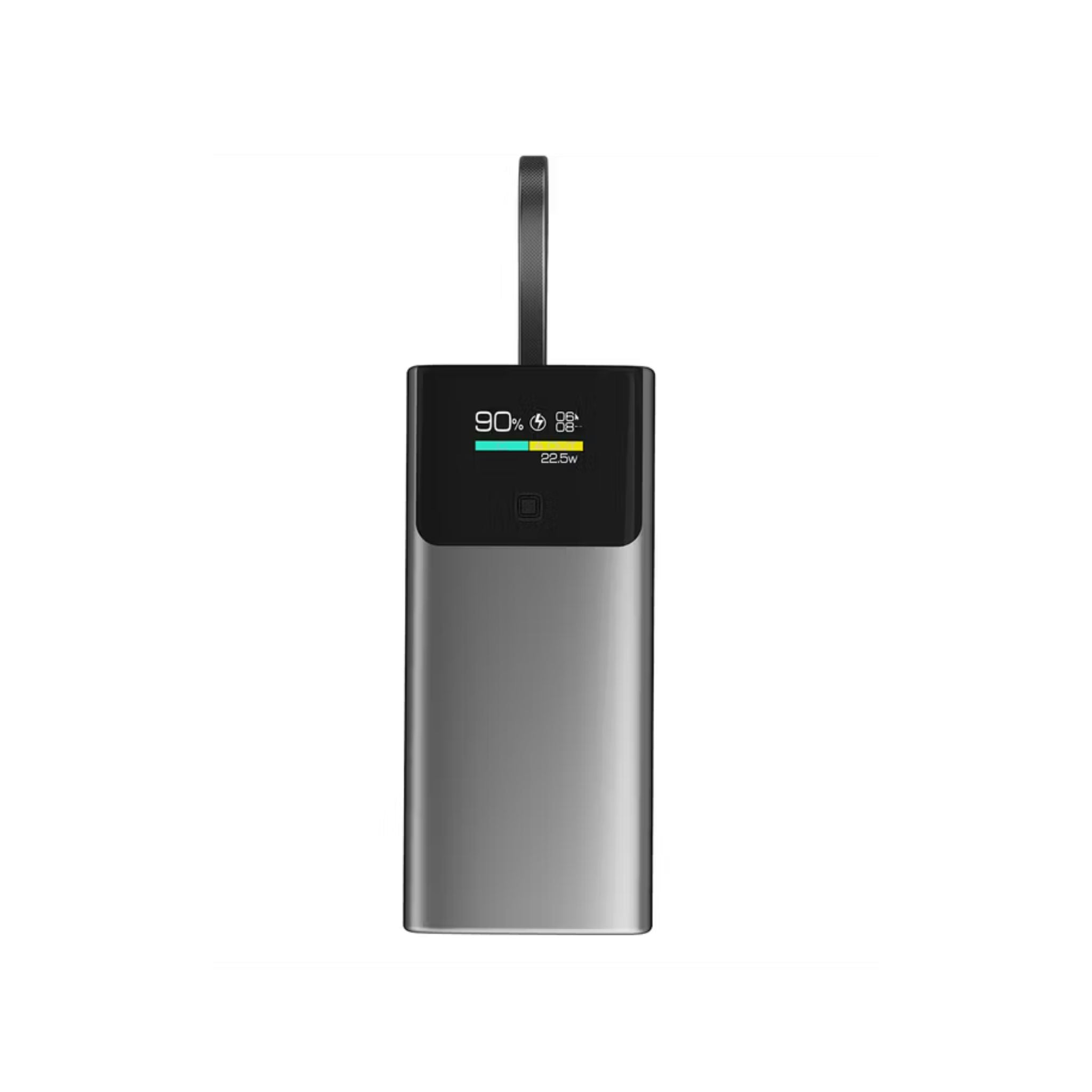 Green Lion Voltix 10000mAh Power Bank with TFT Display, Exquisite Appearance, Type-C Cable Strap, Fast Charging, Lightweight Design, 22.5W Total Output - Gray