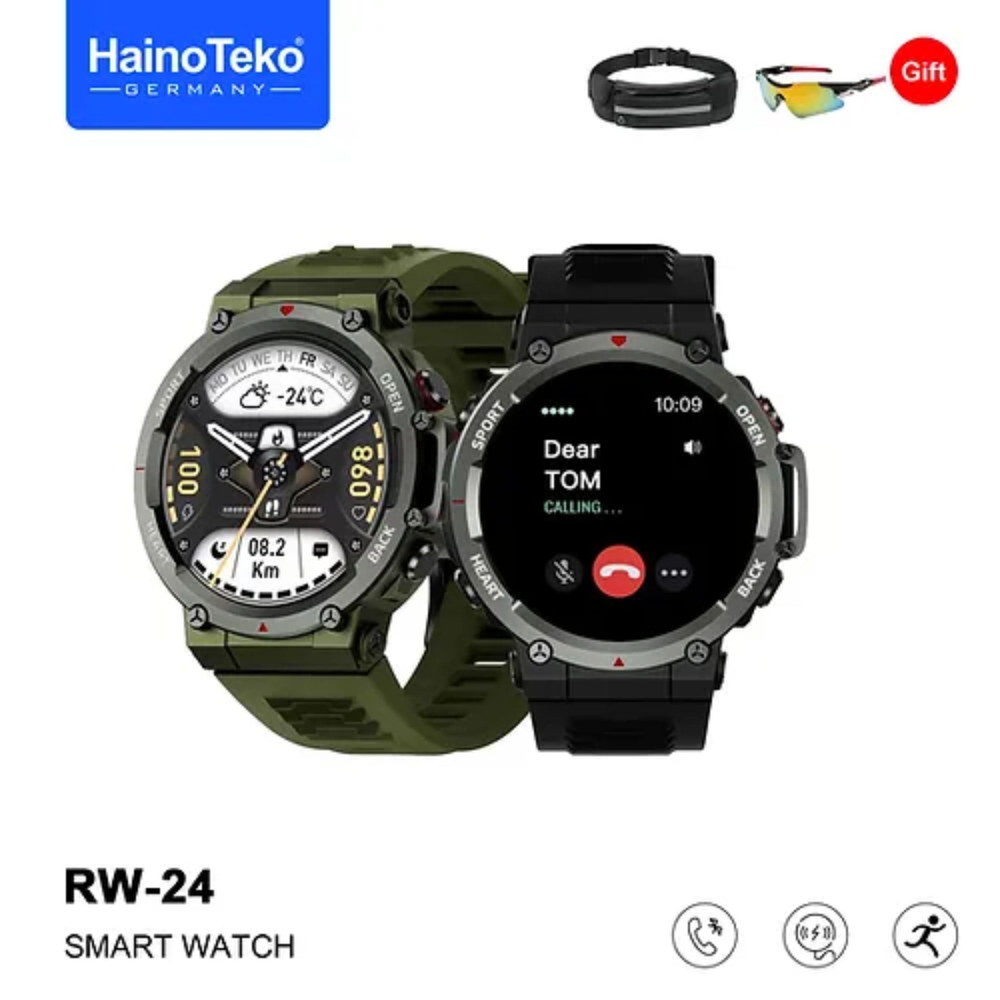 Haino Teko Germany RW-24 Sports Smartwatch with Bluetooth Calling – Green