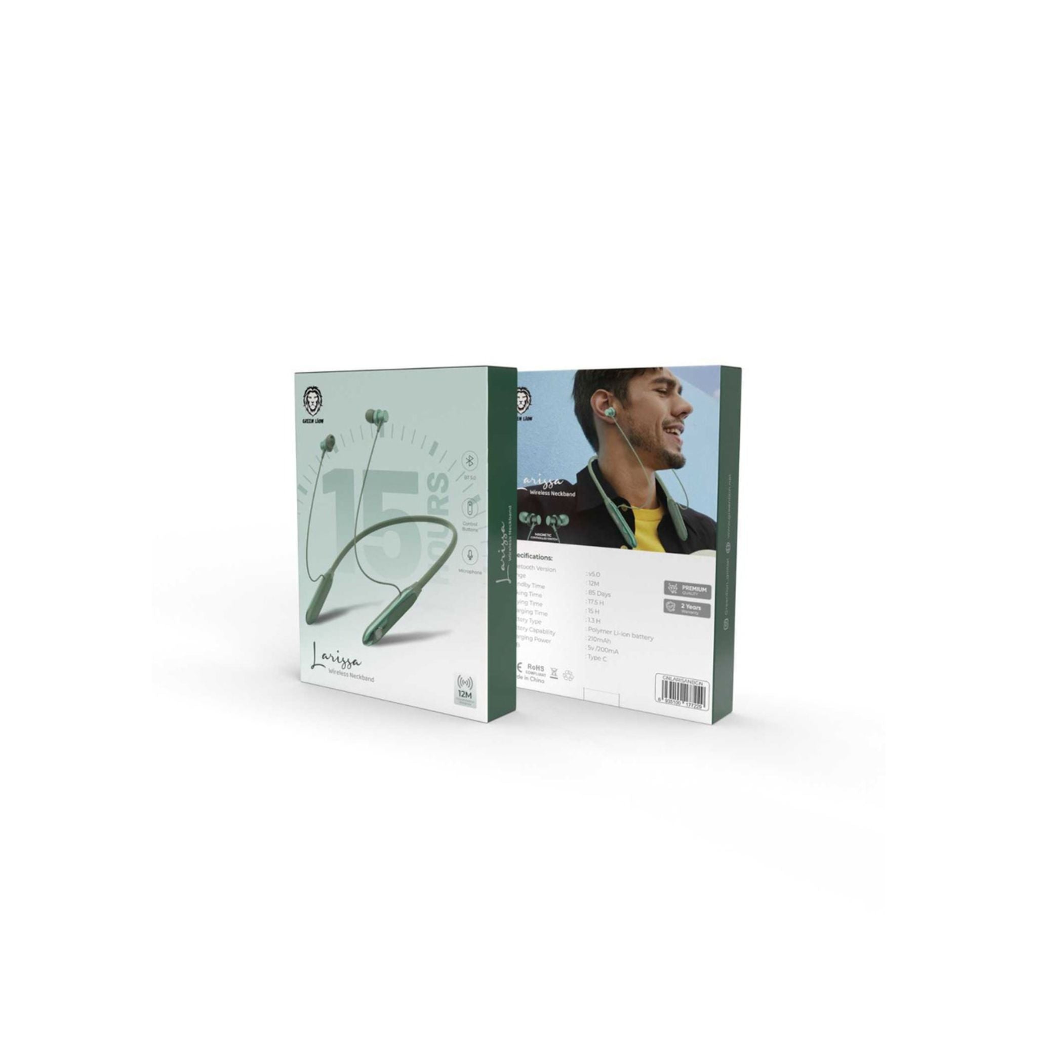 Green Lion Wireless Neck Band Headphone, Control Buttons, Microphone, 12m Transmission Distance - Green