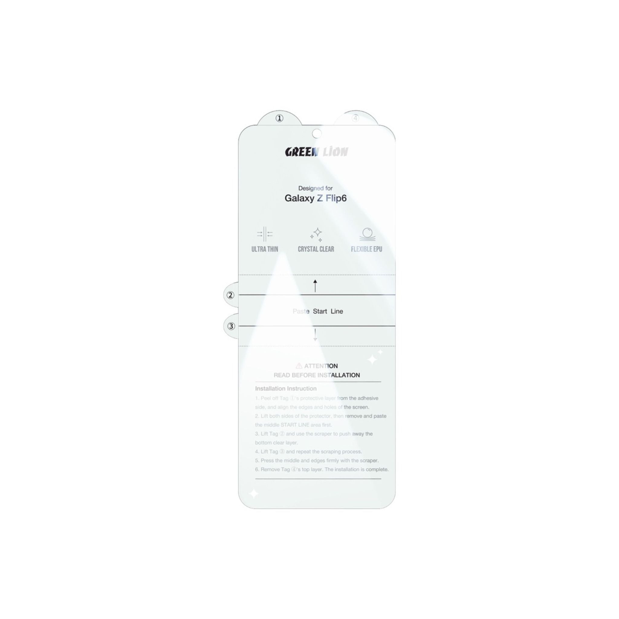 Green Lion Flip Protection Pack - Samsung Galaxy Z Flip 6, Self-Healing, Anti Fingerprint, Folding Resistant, Anti Scratch - Clear