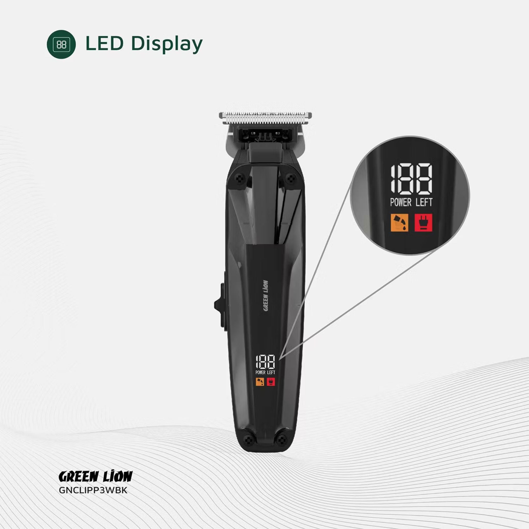 Green Lion Clip Master Professional Hair Clipper with LED Display & On/Off Switch, 3 Hours Working Time, Corded & Cordless Functionality, 7200RPM Power, Stainless Steel Blade, 1200mAh Battery Capacity, Includes 1.5, 3, 4.5mm Comb Sizes - Black