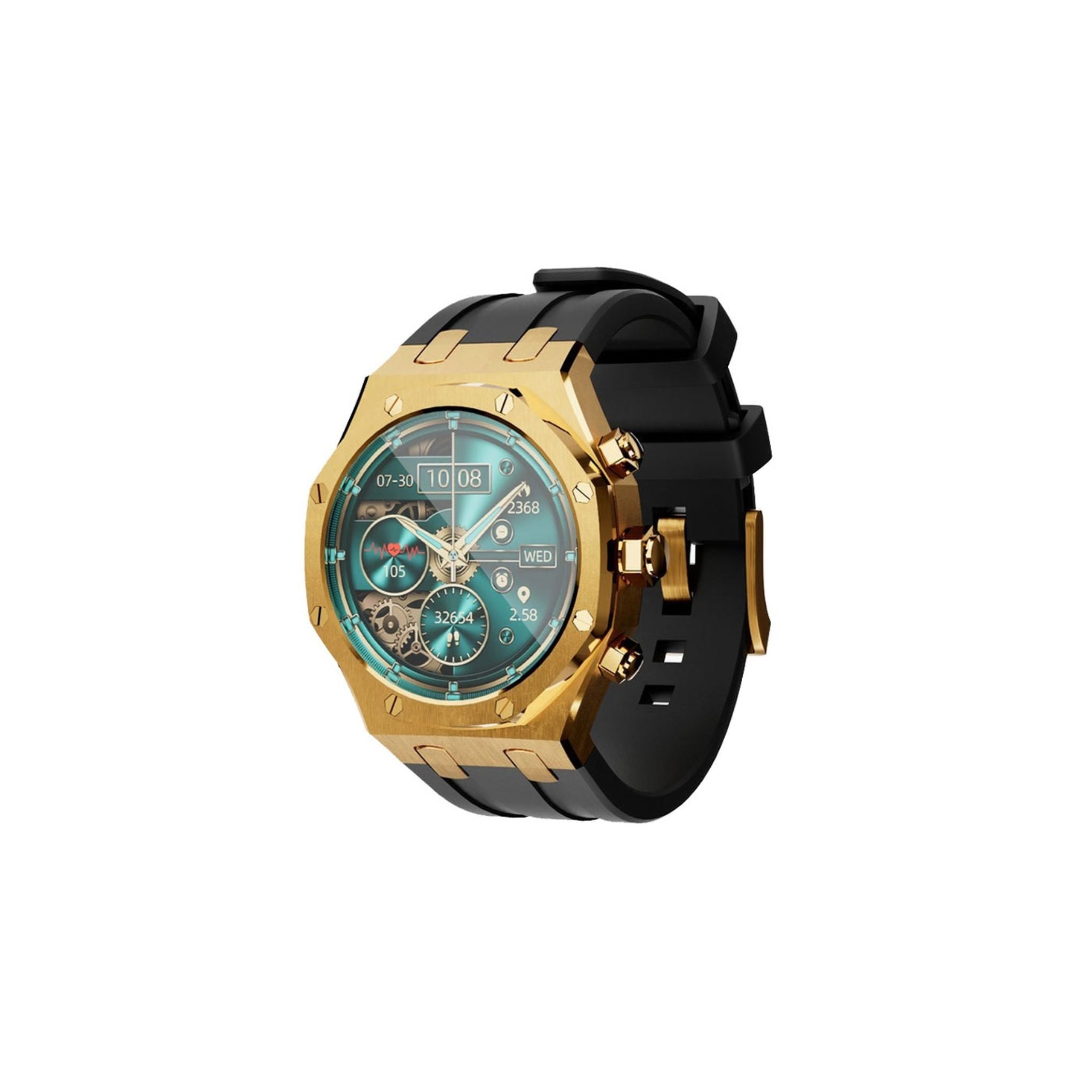 Porodo Cristallo AP Smart Watch 49mm with 1.43" AMOLED Display, 466x466p Resolution, 260mAh Lithium Polymer Battery, Bluetooth V3.0, V5.0, IP68, 128MB Flash Memory, 7-15 Days Working Time - Gold