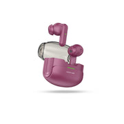 A single burgundy-colored Green Lion Patras wireless earbud with a charging case.