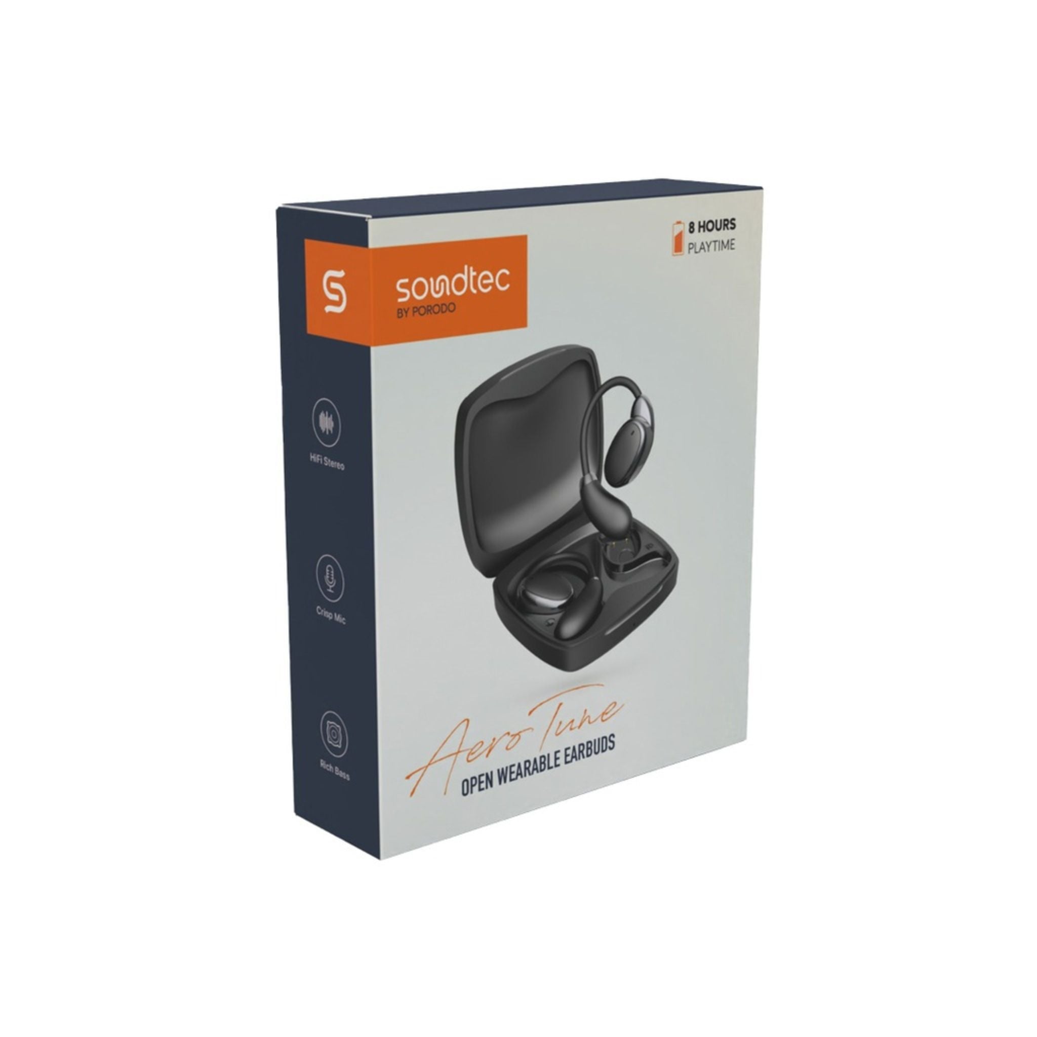 Porodo Soundtec Aero Tune Earbuds with Touch Controls, HiFi Stereo, Crisp Microphone, Rich Bass, Up to 10m Transmission Range, Compact and Lightweight Design - Black