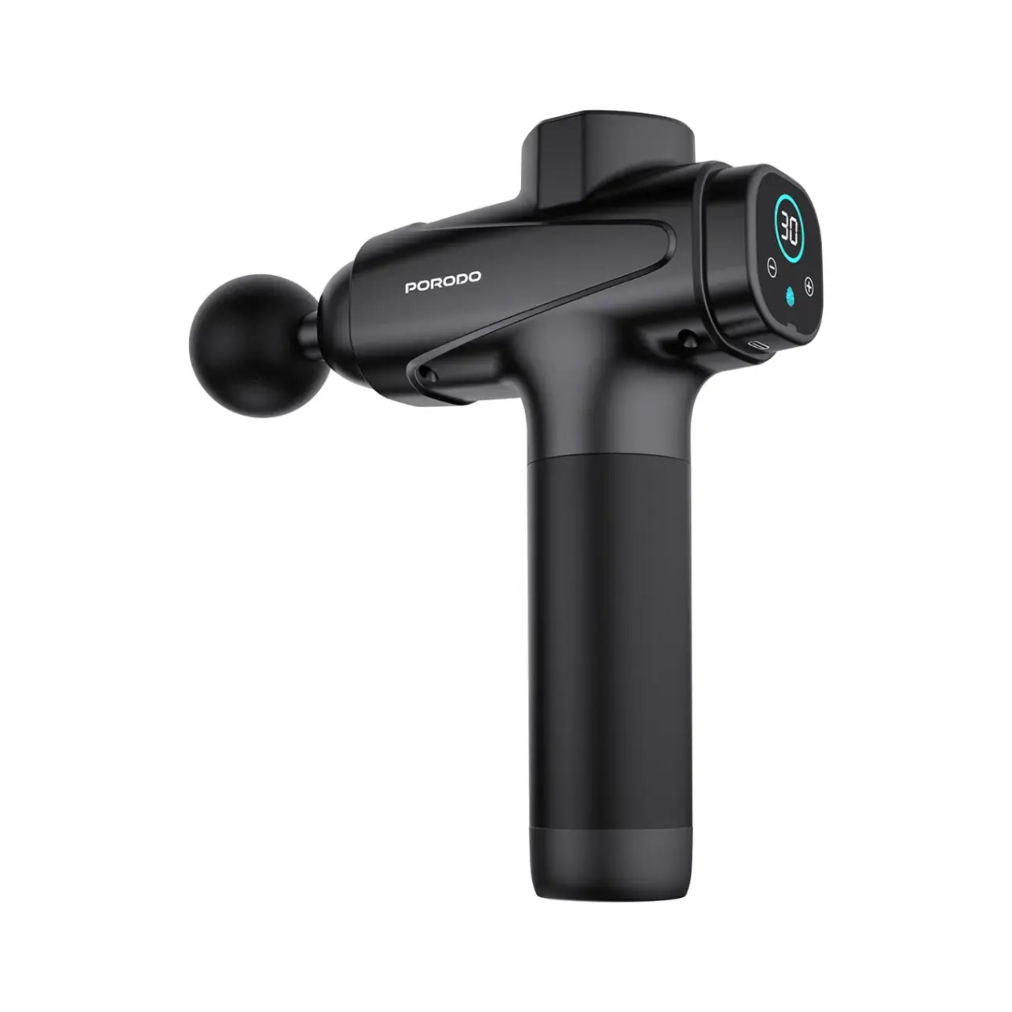 Porodo Multi-Head Deep Tissue Massage Gun with 6 Interchangeable Heads, 30 Speed Levels, LCD Touch Display, Type-C Fast Charging, 1500mAh Battery, Low Noise 55dB