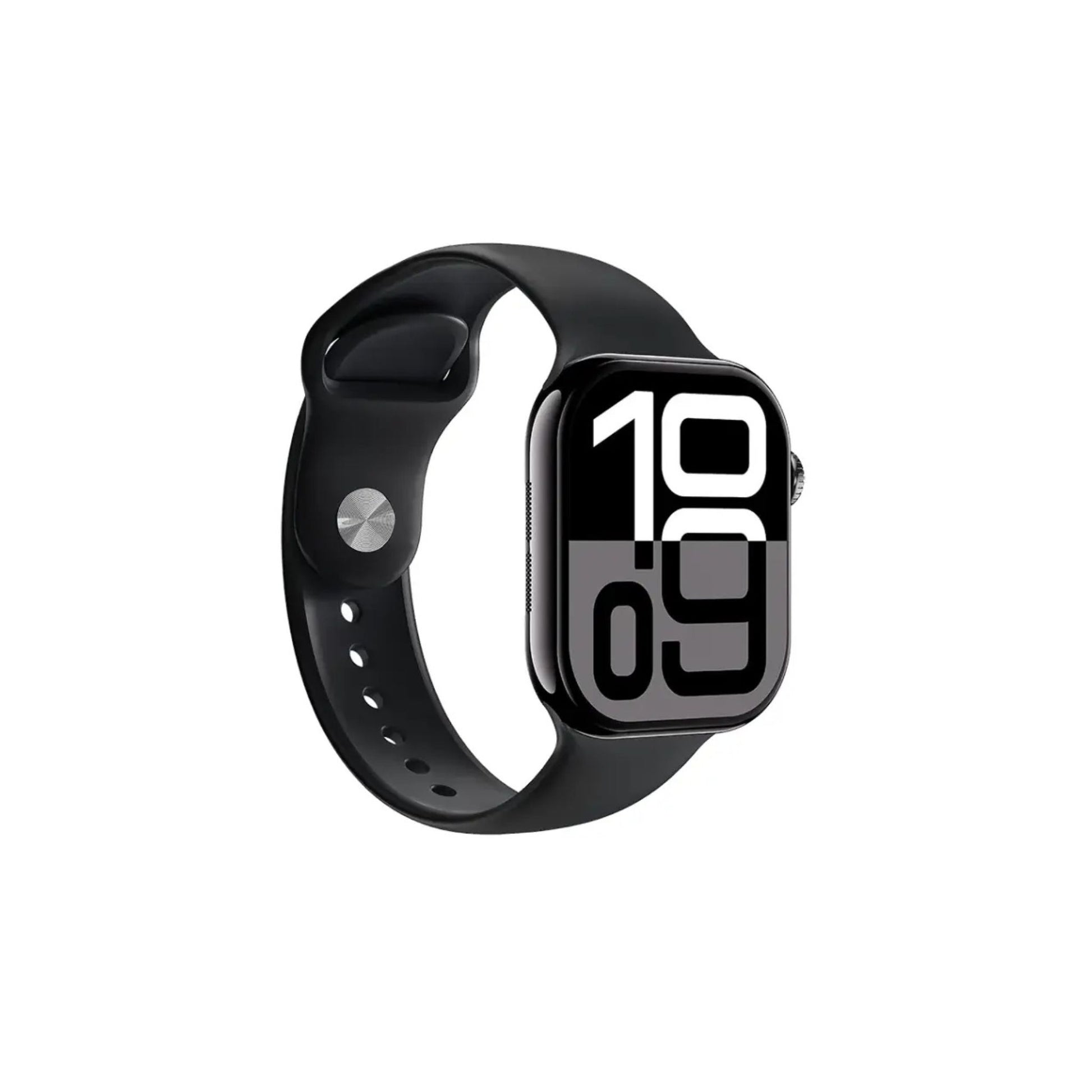 A black Green Lion Ultimate 10 46MM smart watch with a digital display showing the time.