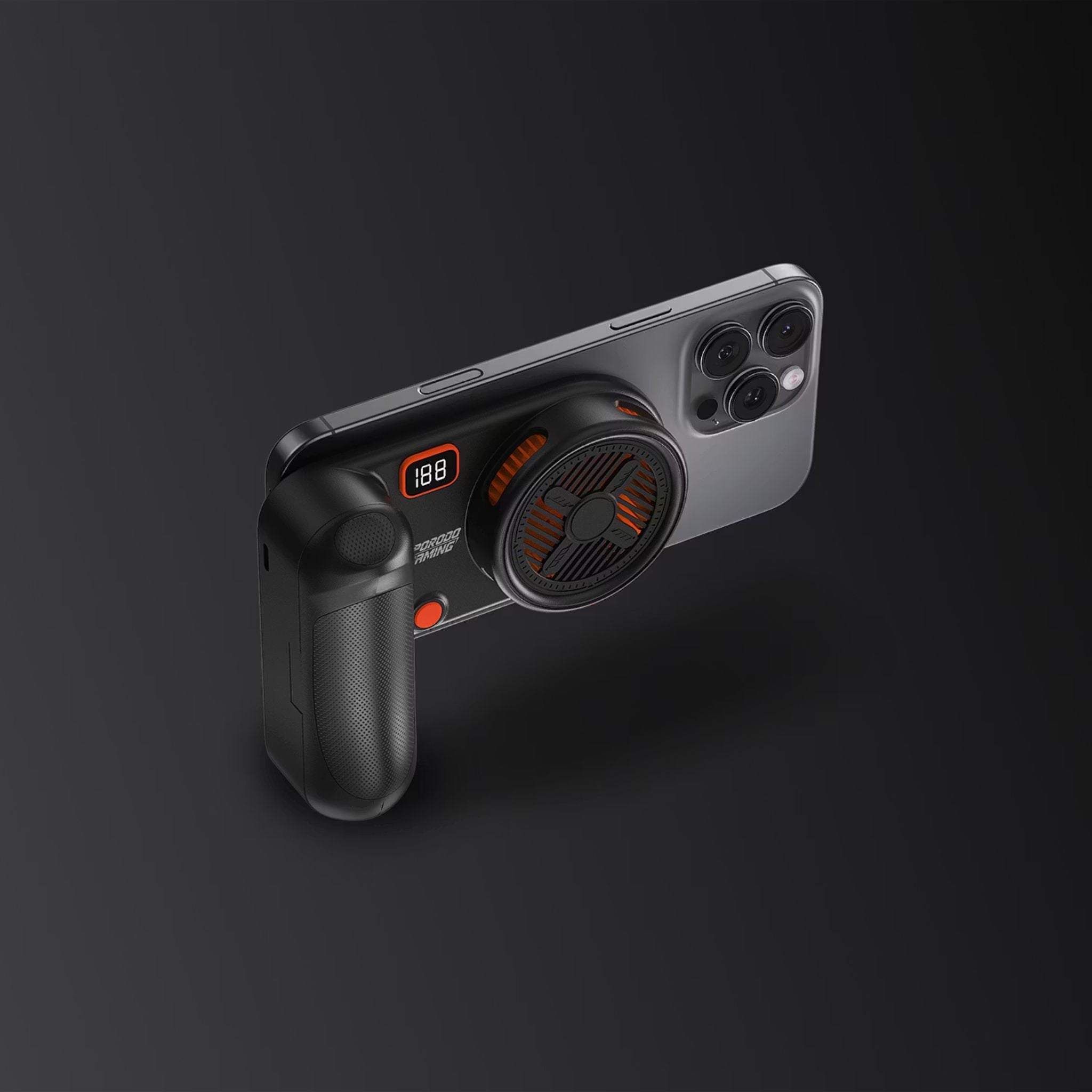 Porodo Gaming Arcticchill Magnetic Phone Cooler with Ultra-Quiet Fan, High Speed Fan, Slip-Resistant Design, 90 Minutes Working Time, 5000mAh Battery Capacity - Black / Orange