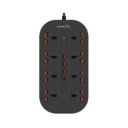 Porodo 8AC Universal Power Strip with Premium Materials, Safety Shutters, 13A Maximum Current, 3m Cable Length - Black