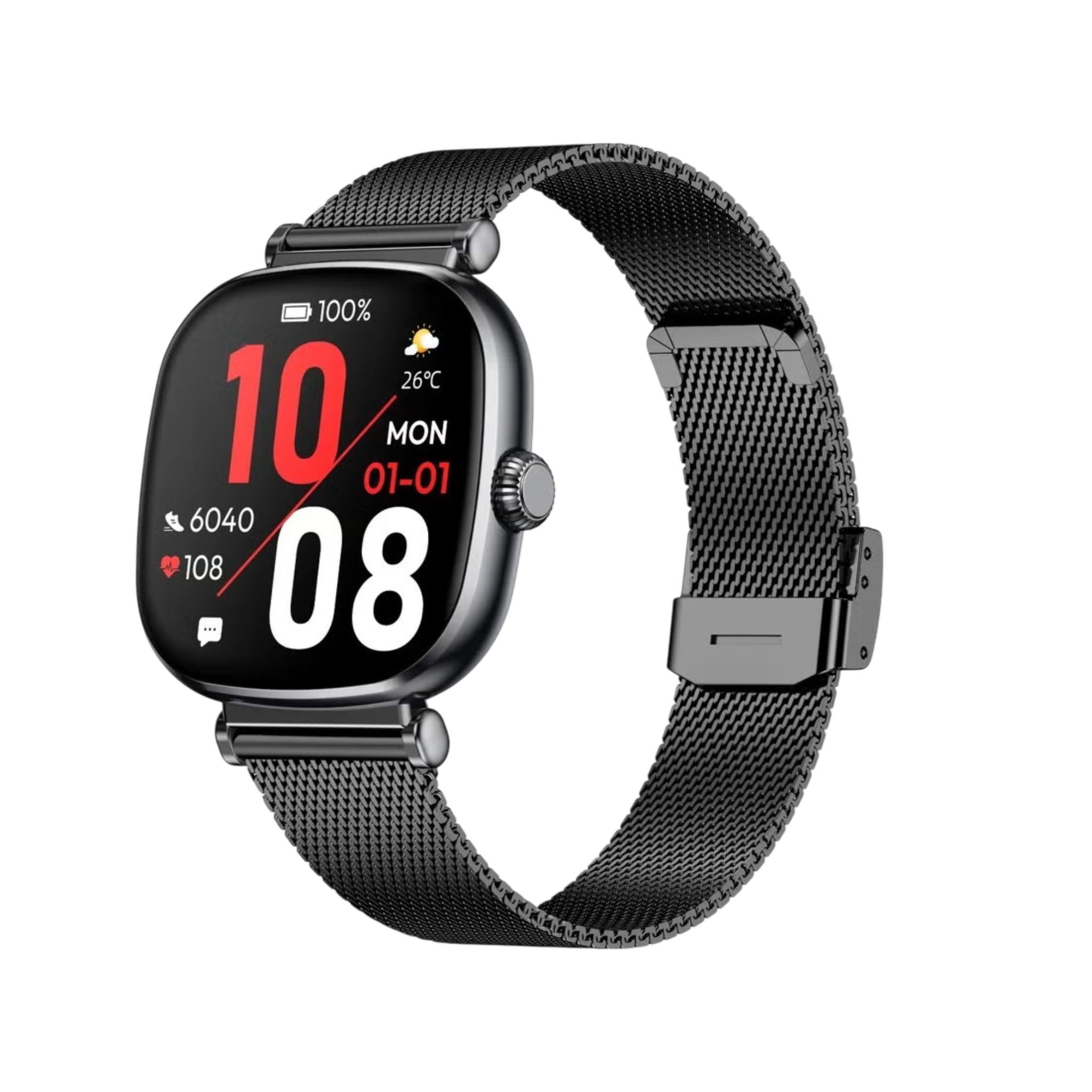 Green Lion Princess Smart Watch, 1.70" AMOLED Display, 336x336 Resolution, 1000 Nits Brightness, Bluetooth 5.2, Heart Rate & Blood Pressure Monitoring, IP68 Waterproof, Glossy Black