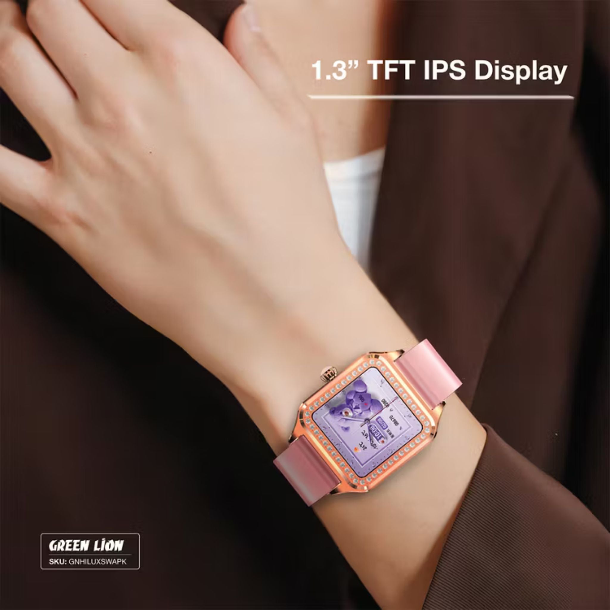 Green Lion Hilux Smart Watch with Extra Strap, 1.3" TFT IPS Display, 2-4 Days Working Time, 450nits Brightness, Sport Modes & Activity Tracking, Health Monitoring, 150mAh Battery, Bluetooth Version 5.4 - Pink