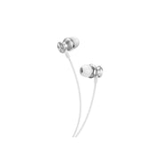 A pair of white Green Lion metal earphones with a 3.5mm audio jack.
