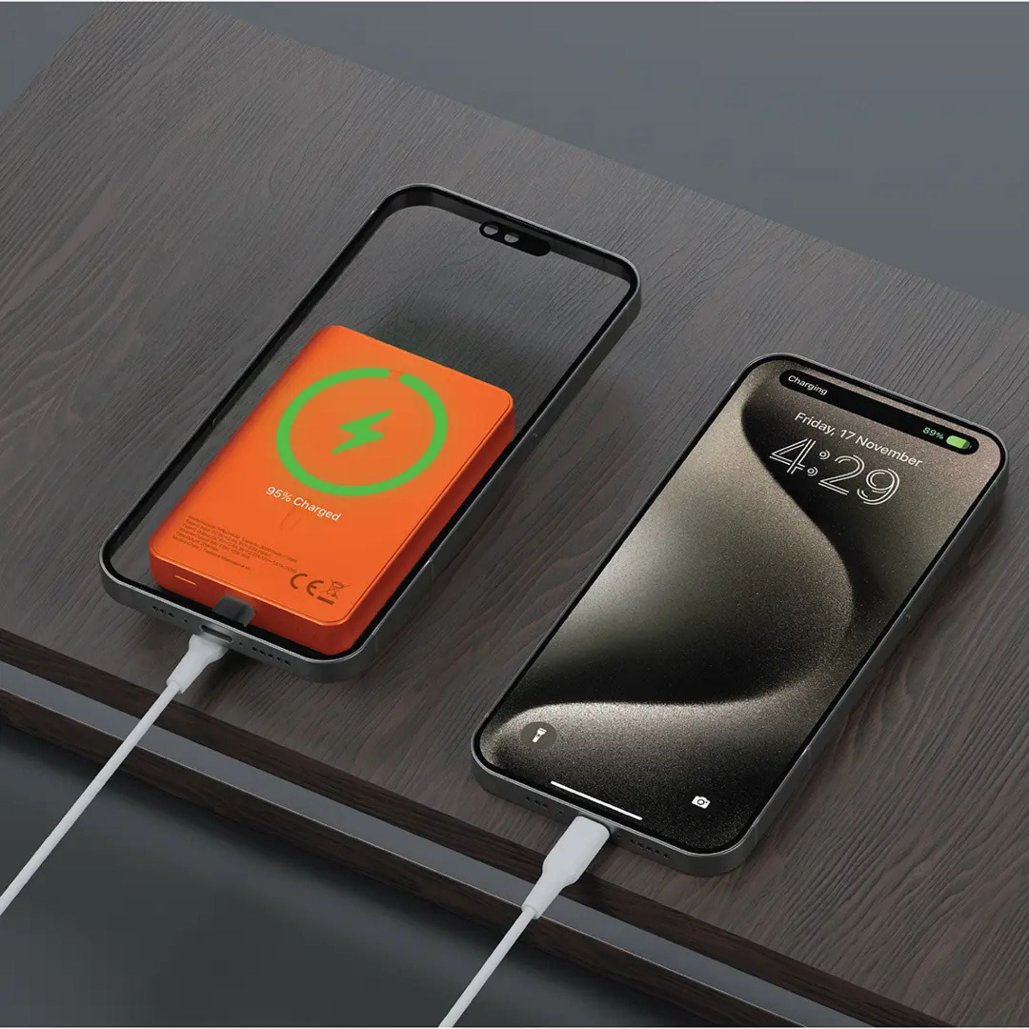 Powerology 10000mAh MagSafe Aluminum Power Bank with Battery Level Indicator, Lightweight & Compact Design, Fast & Simultaneous Charging, Type-C Input & Output, 15W Wireless Output - Orange