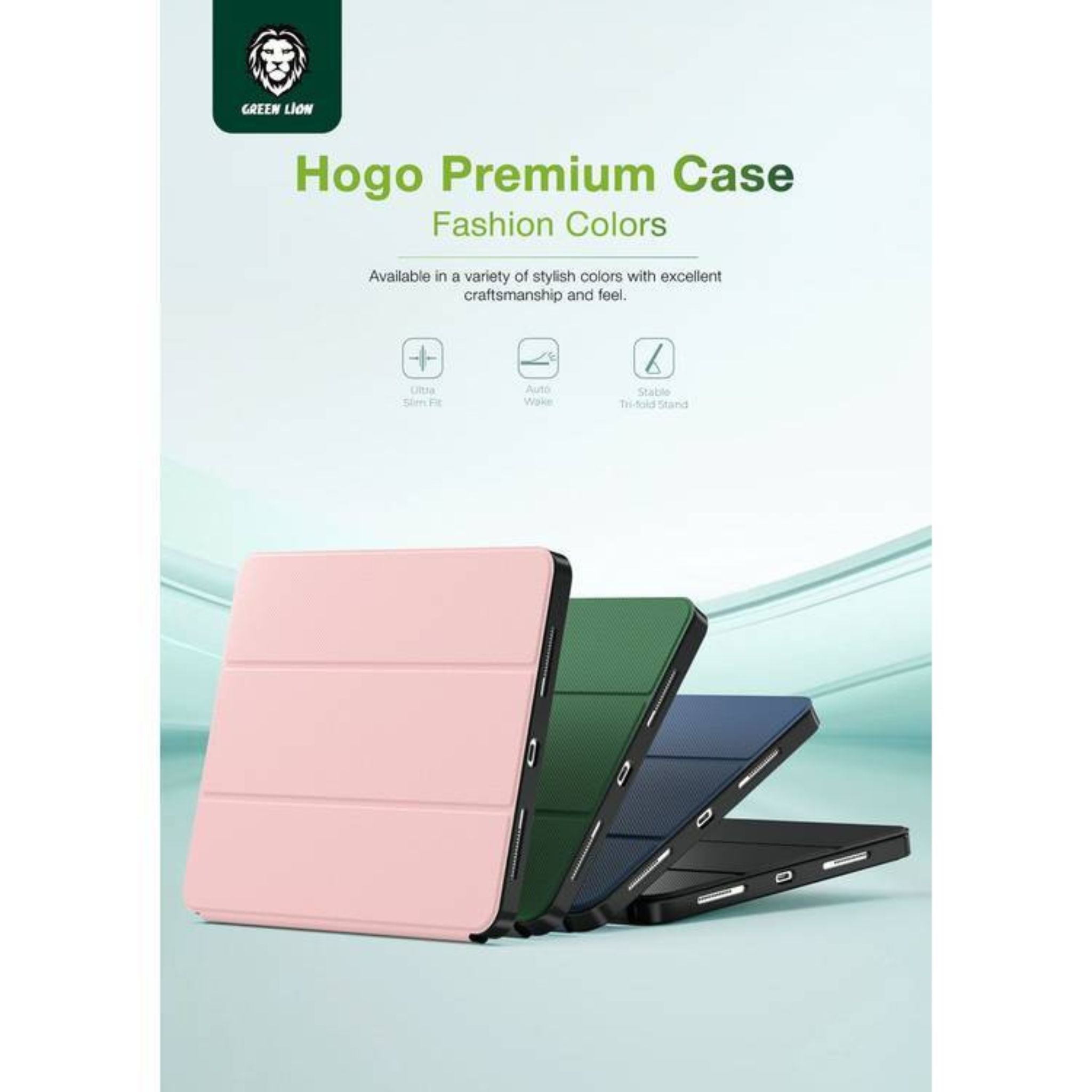 Green Lion Hogo Premium Case with Pencil Holder for iPad Air 11", Ultra Slim Fit, Stable Tri-Fold Stand, Built-in Pencil Holder, Magnetic Smart Cover, Auto Sleep/Wake - Black