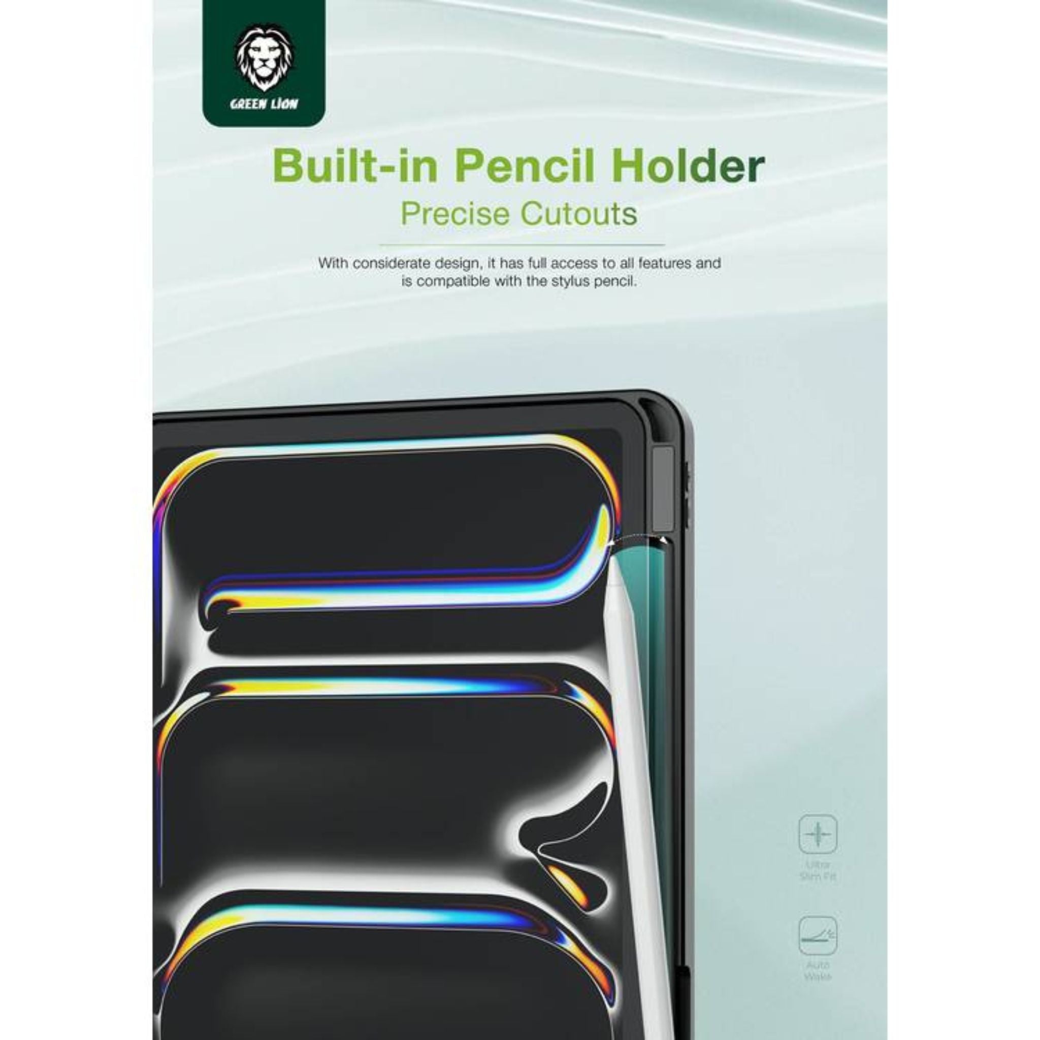 Green Lion Hogo Premium Case with Pencil Holder for iPad Air 11", Ultra Slim Fit, Stable Tri-Fold Stand, Built-in Pencil Holder, Magnetic Smart Cover, Auto Sleep/Wake - Black