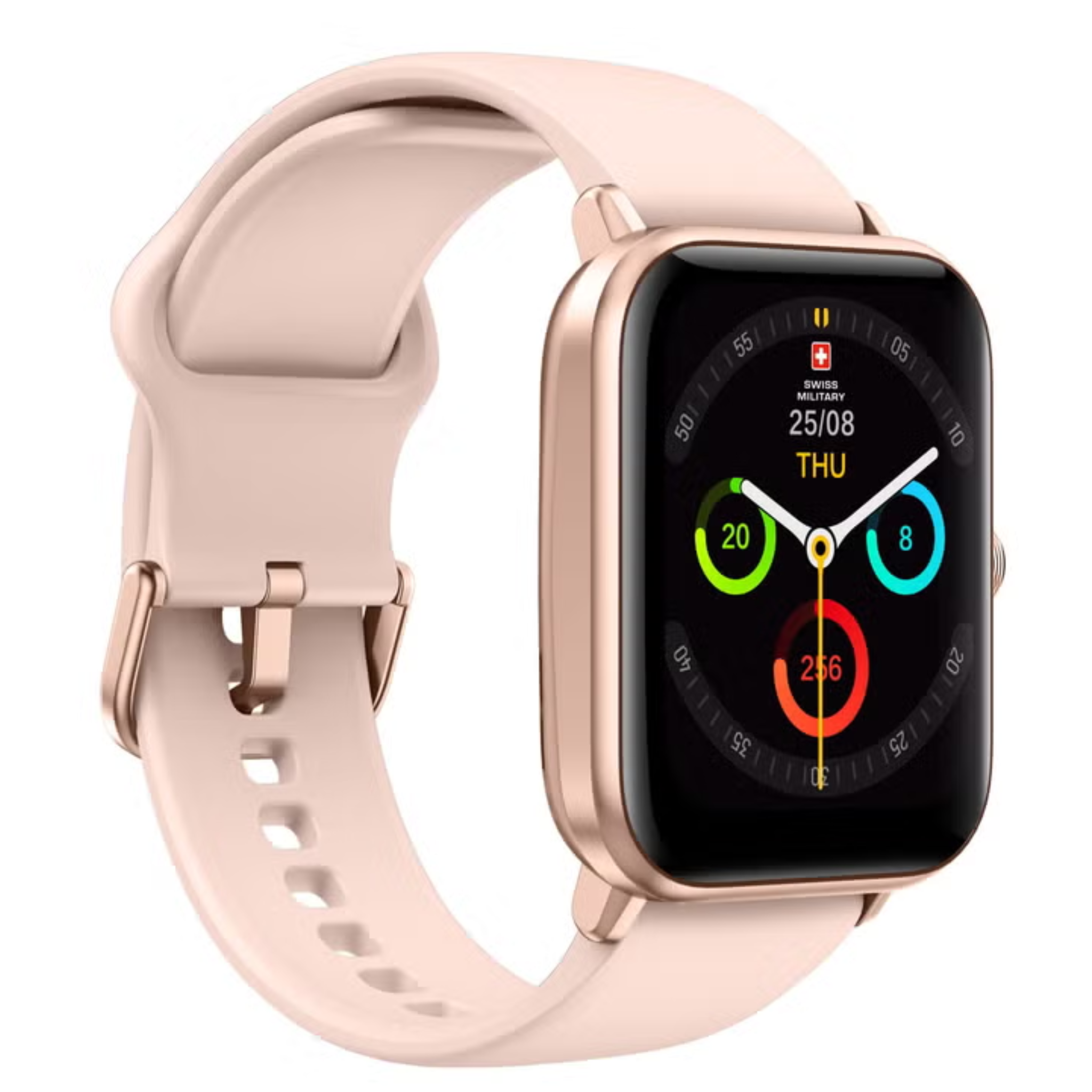 SWISS MILITARY ALPS1-S-PNK Square Smartwatch - Rose Gold Frame/Pink Silicone Strap