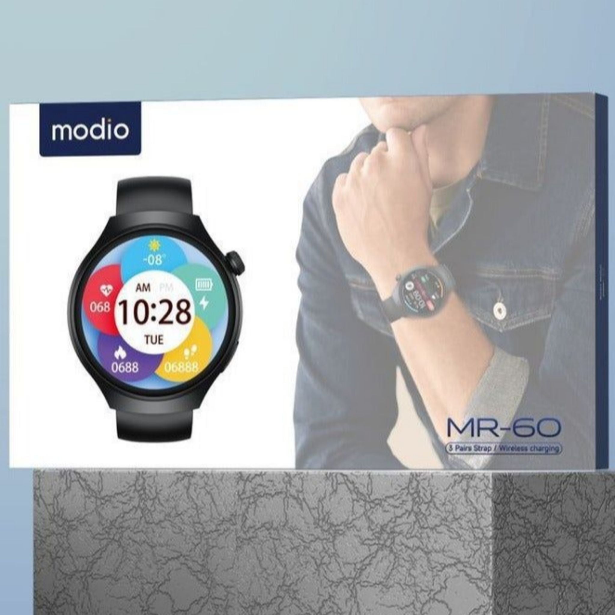 Modio MR-60 2.5D Curved Display Smartwatch – 4G SIM, Bluetooth Calling, Wireless Charging, Fitness Tracker, Multiple Straps – Black