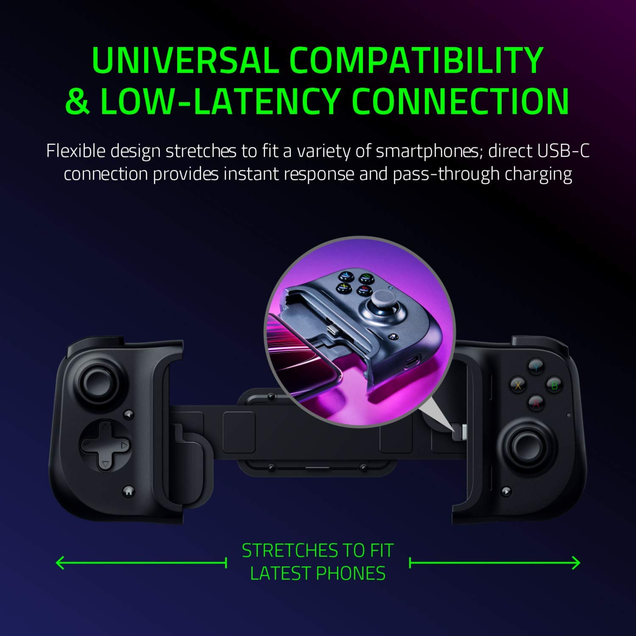 Razer Kishi - For Android: Universal Gaming Controller for Android with USB Type C, Ergonomic Design - RZ06-02900100-R3M1 - Black
