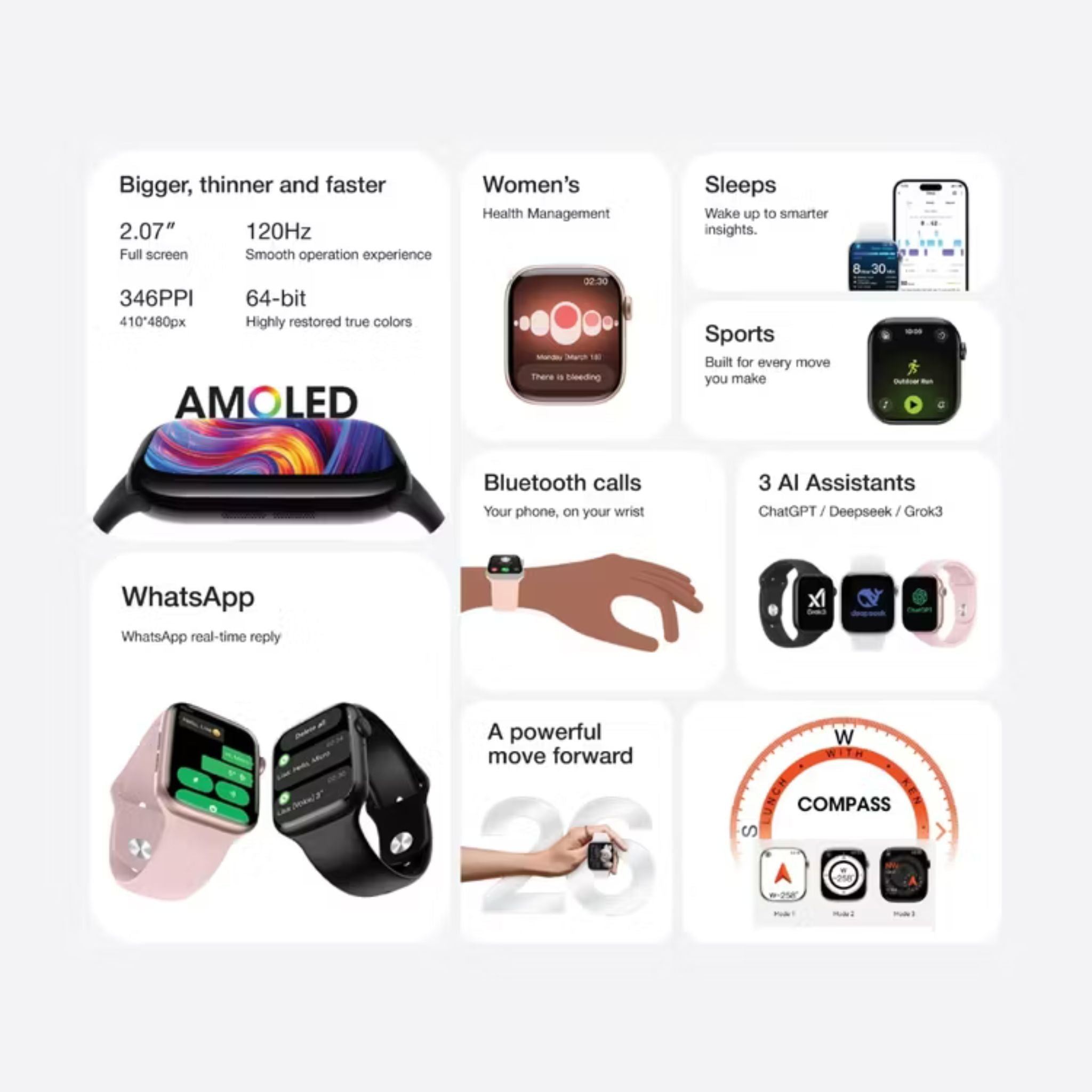 Green Lion Communicate 46mm Smartwatch – 2.07” Super AMOLED display, 375mAh battery, IP68 waterproof, wireless charging, 1GB flash, Bluetooth 3.0+5.4, 2–3 days use, 10-day standby, 500+ watch faces, Dynamic Island & Always-On Display – Black