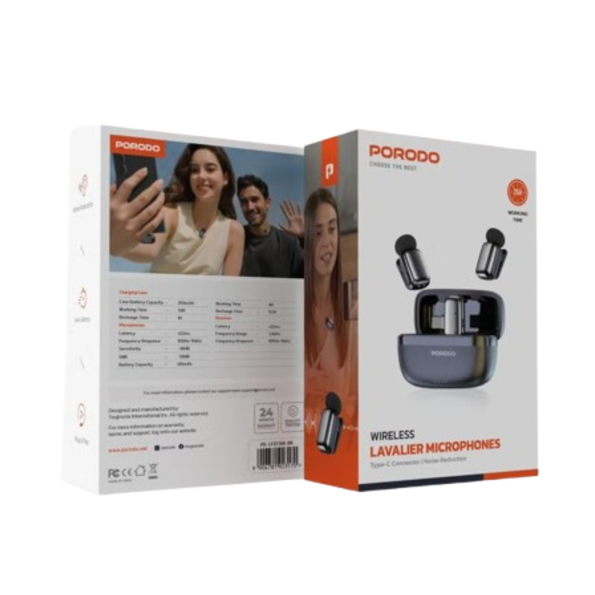 Porodo Wireless Lavalier Microphones Type-C, 2.4GHz, Noise Reduction, <22ms Low Latency, 33H Total Playtime, Plug & Play, Clear Audio Recording System-Black