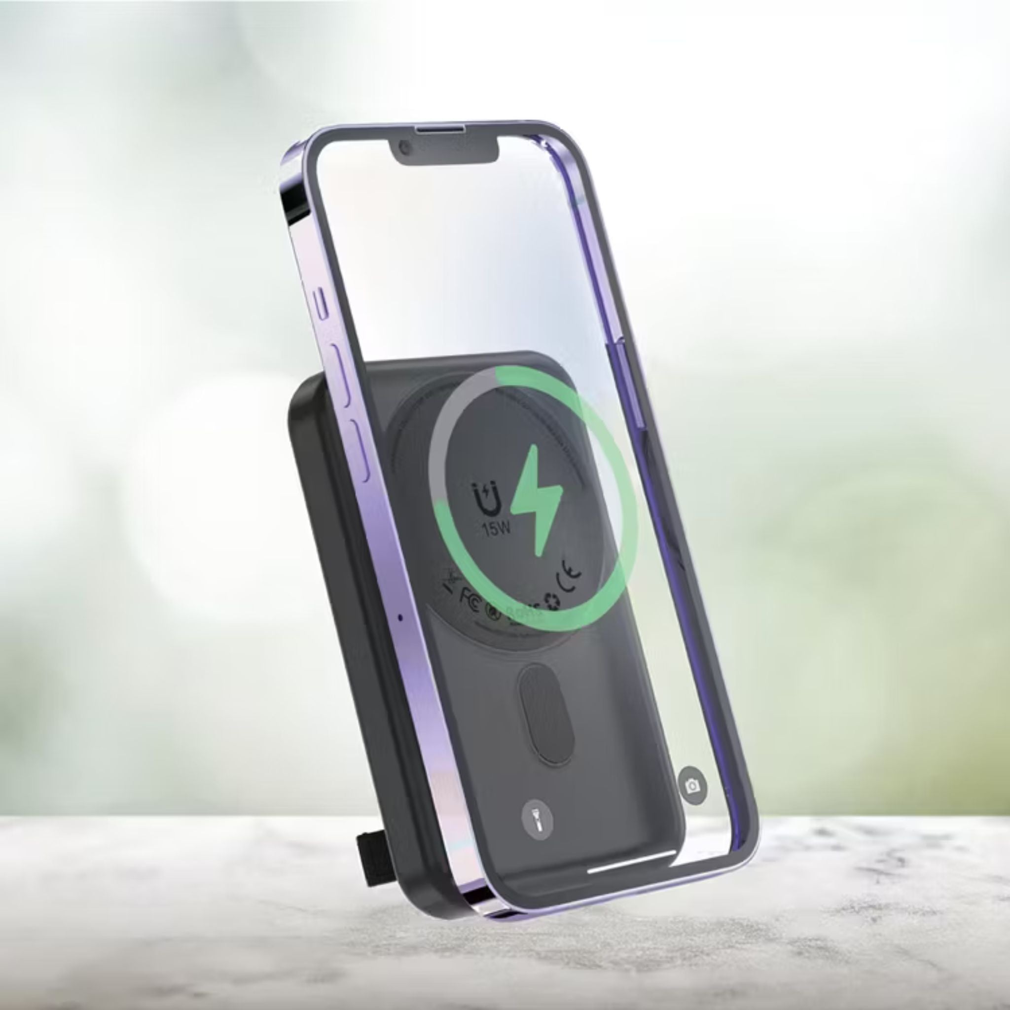 Green Lion Lagos 10000mAh Power Bank with PD 20W, MagSafe Compatible, Strong Adsorption, Built in Stand, Compact & Portable - Black