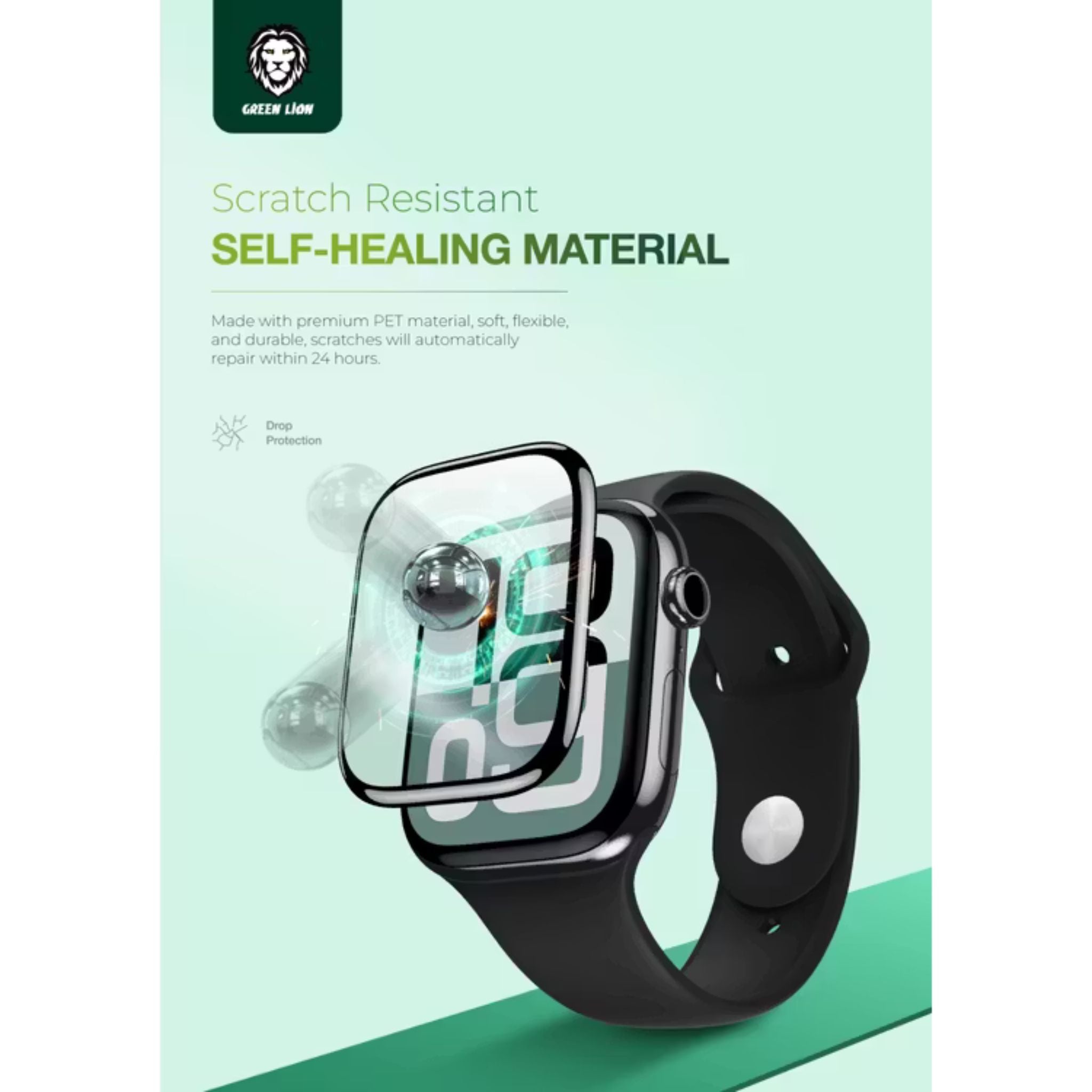 Green Lion 3D Screen Protector for Apple Watch Series 10, 46mm, Anti Fingerprint, Anti Scratch, Sensitive Touch, HD Clarity, Shockproof, Drop Protection, Self-Healing Material - Clear