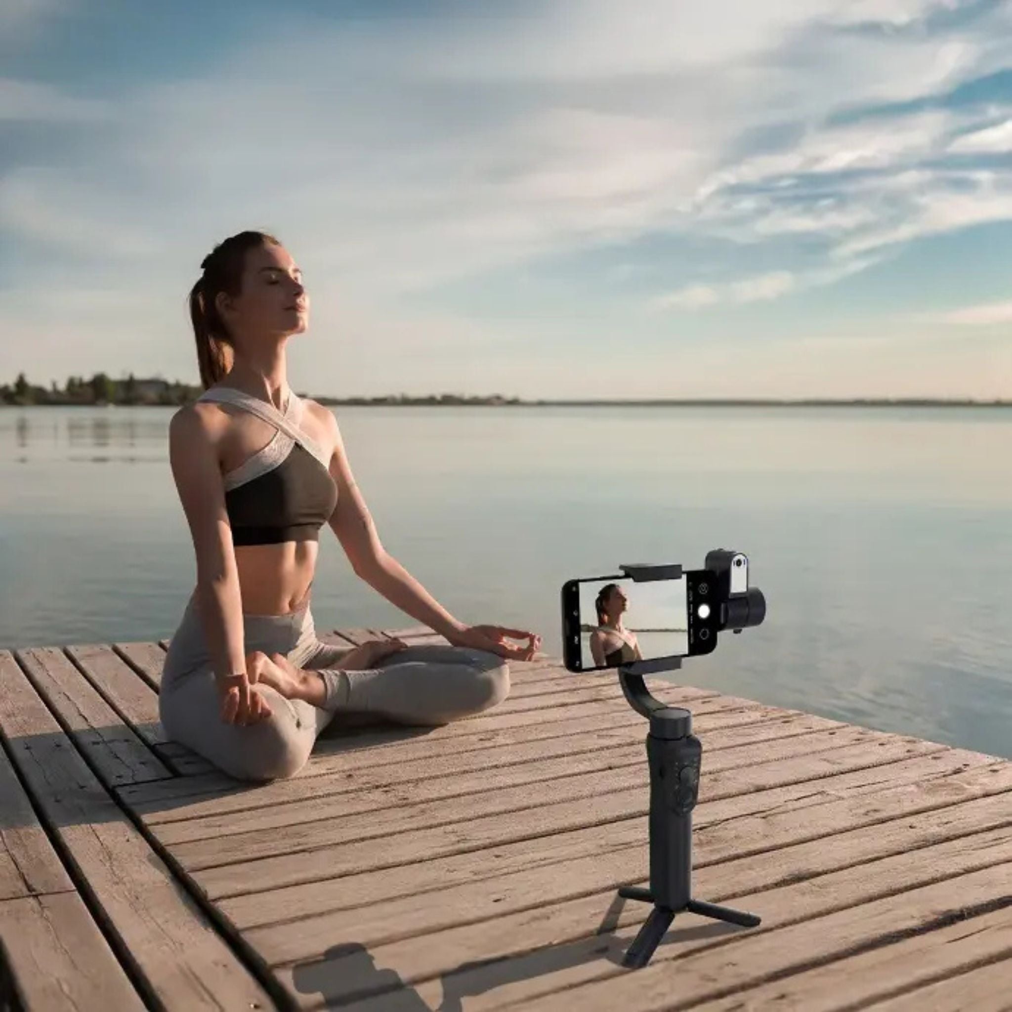 Porodo 3-Axis AI Tracker & Light Gimbal Stabilizer with Built-In Tripod, Object Tracking, Power Bank Function, 210 Minuets Charging Time - Black